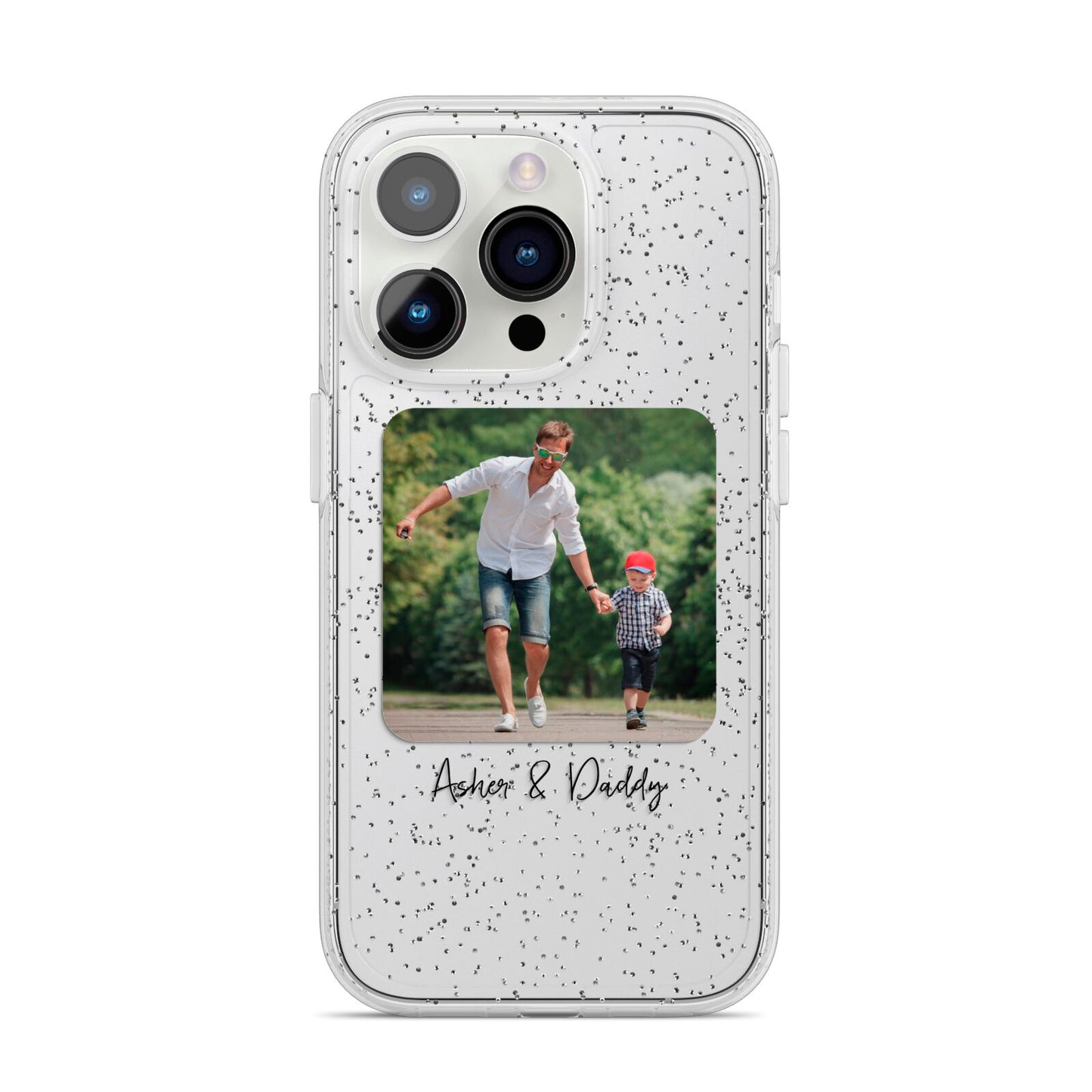 Parent and Child Photo with Text iPhone 14 Pro Glitter Tough Case Silver