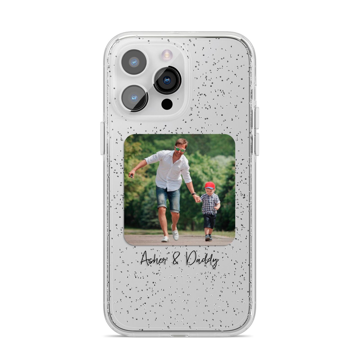 Parent and Child Photo with Text iPhone 14 Pro Max Glitter Tough Case Silver
