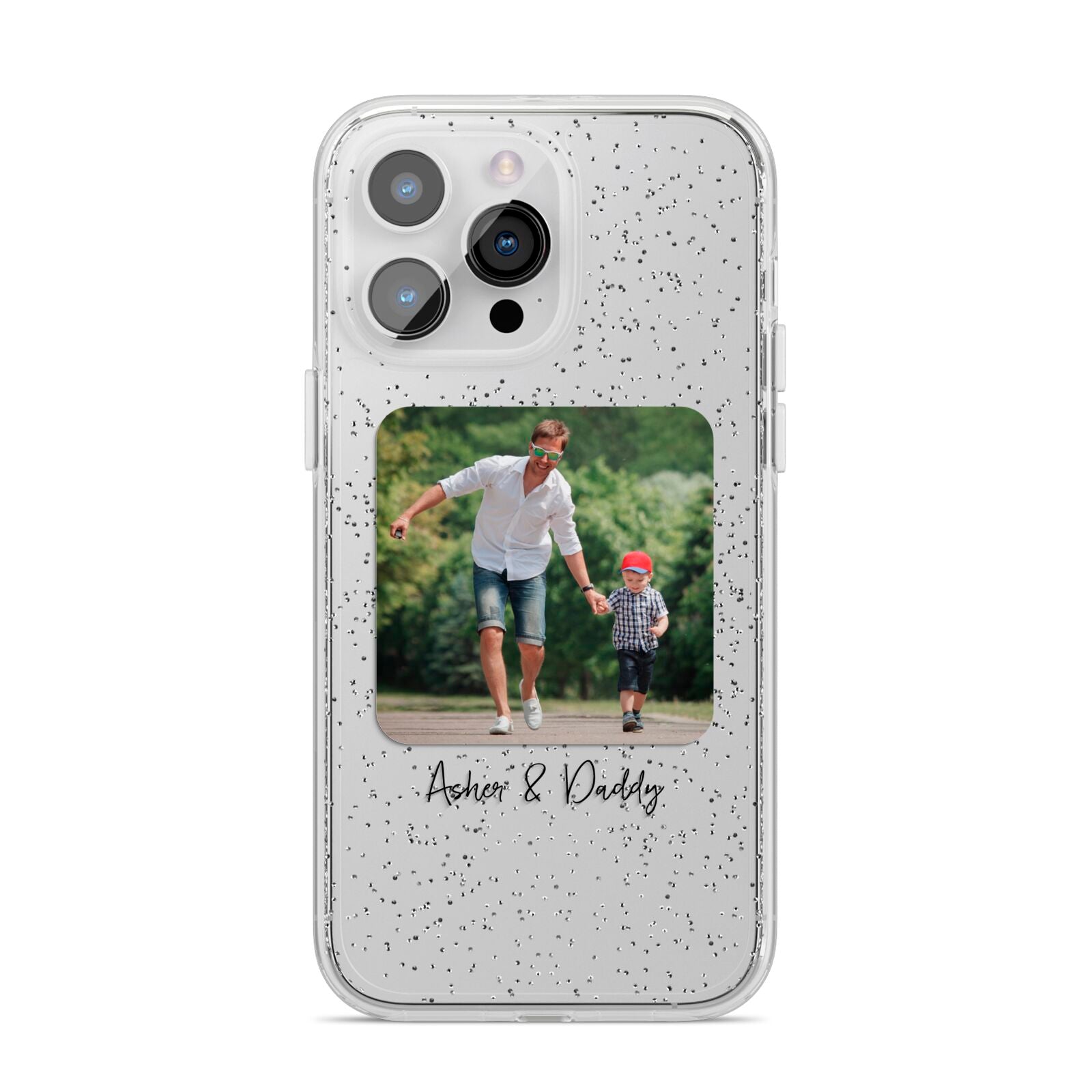 Parent and Child Photo with Text iPhone 14 Pro Max Glitter Tough Case Silver