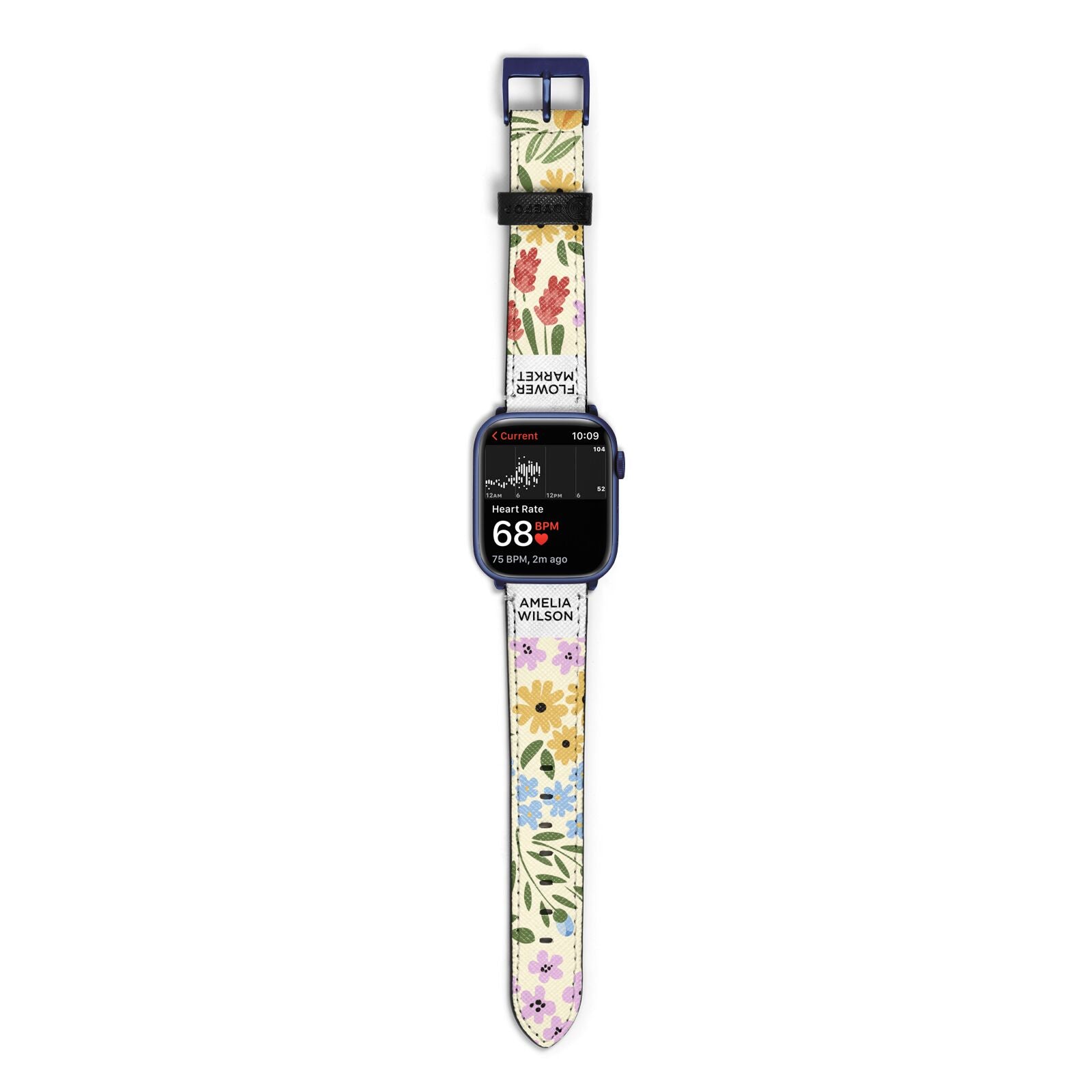 Paris Flower Market Apple Watch Strap Size 38mm with Blue Hardware