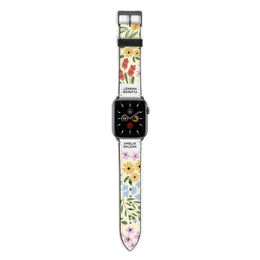 Paris Flower Market Apple Watch Strap with Space Grey Hardware