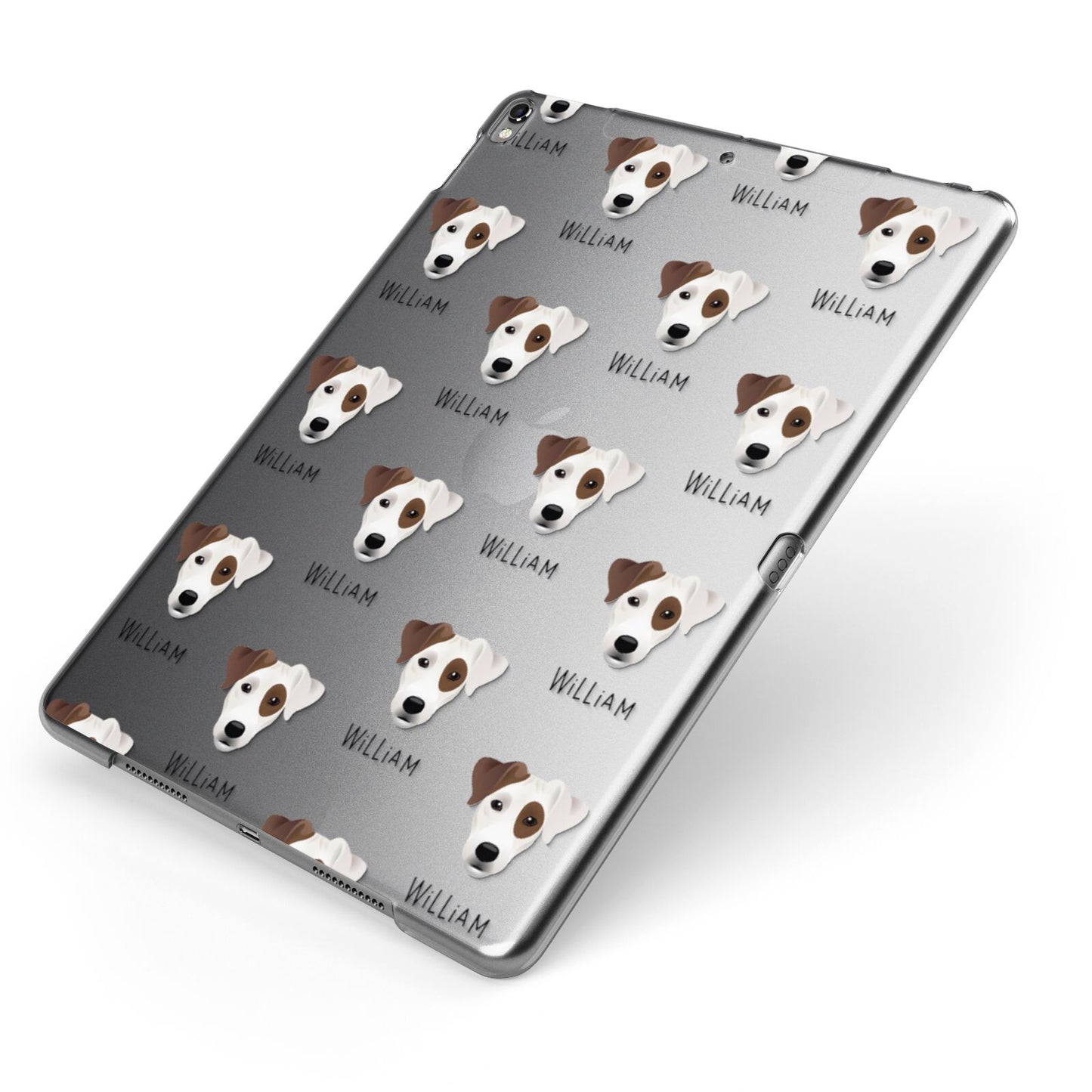 Parson Russell Terrier Icon with Name Apple iPad Case on Grey iPad Side View