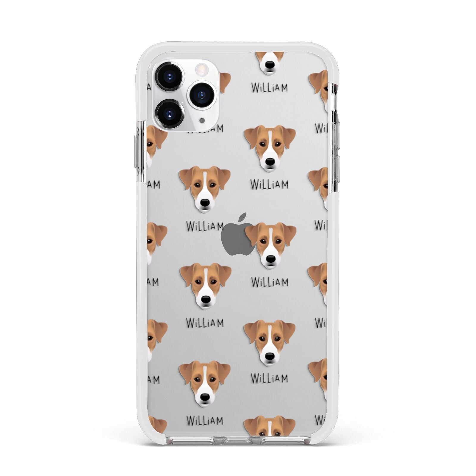 Parson Russell Terrier Icon with Name Apple iPhone 11 Pro Max in Silver with White Impact Case