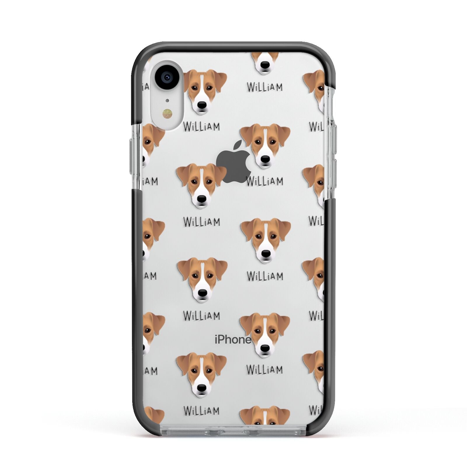Parson Russell Terrier Icon with Name Apple iPhone XR Impact Case Black Edge on Silver Phone