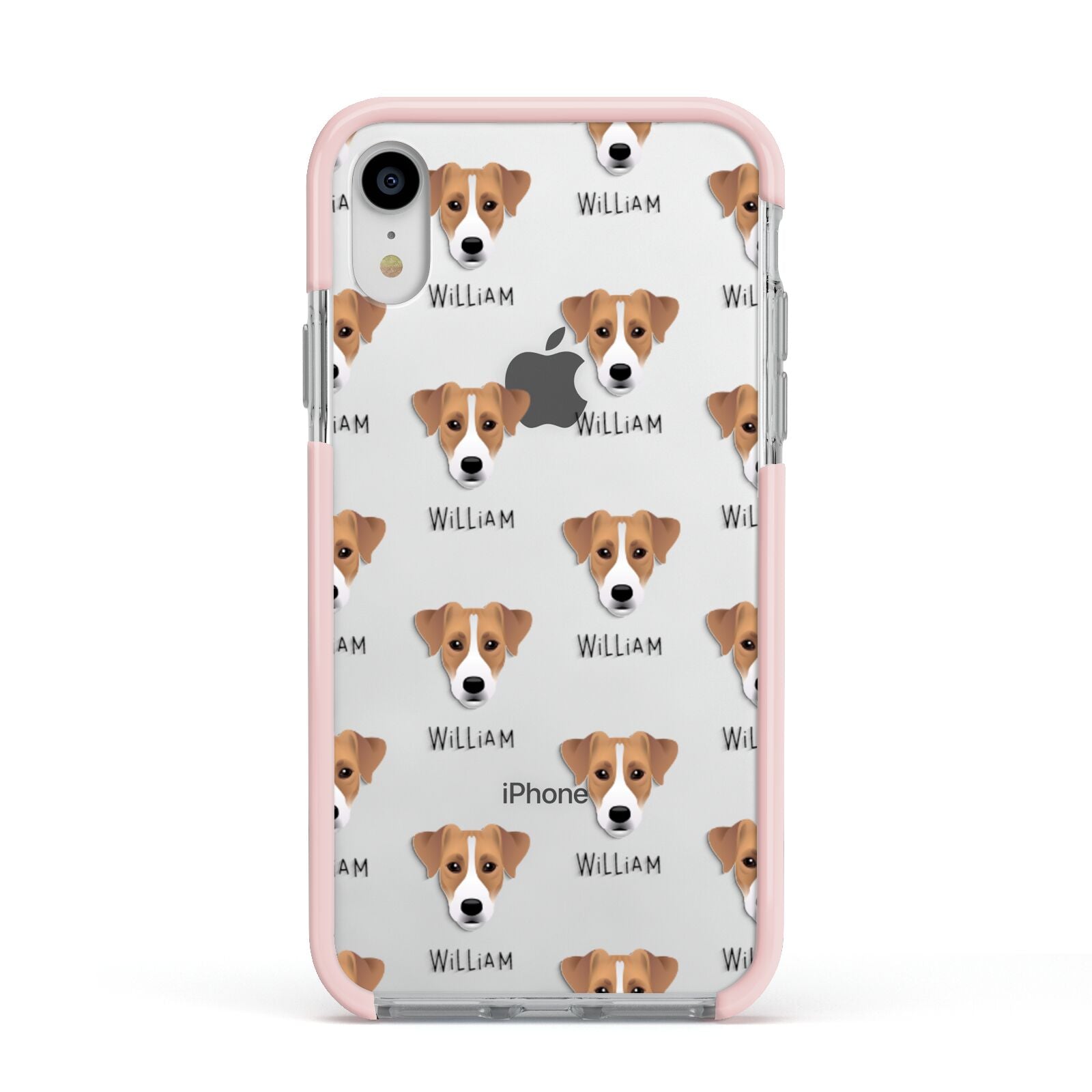 Parson Russell Terrier Icon with Name Apple iPhone XR Impact Case Pink Edge on Silver Phone