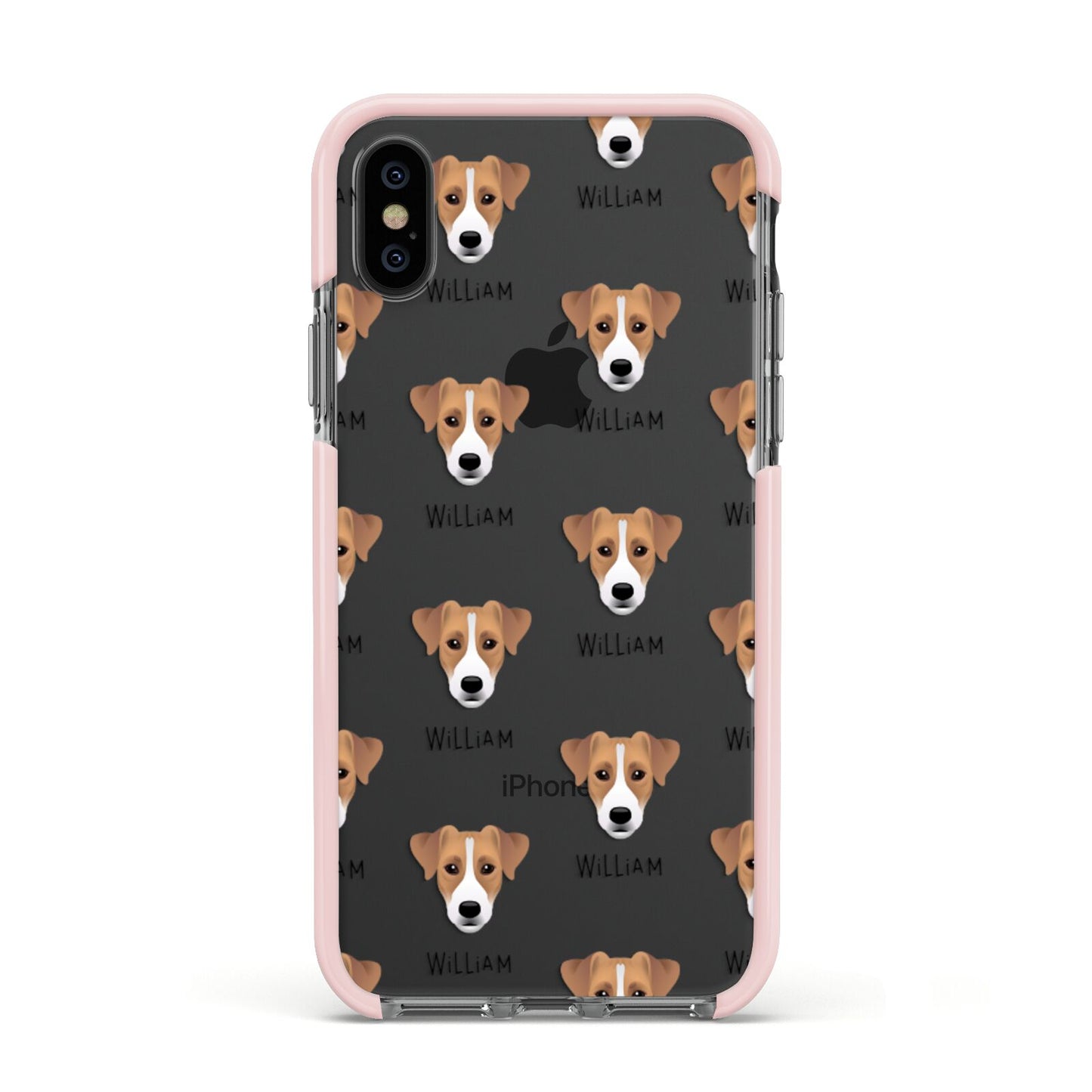 Parson Russell Terrier Icon with Name Apple iPhone Xs Impact Case Pink Edge on Black Phone
