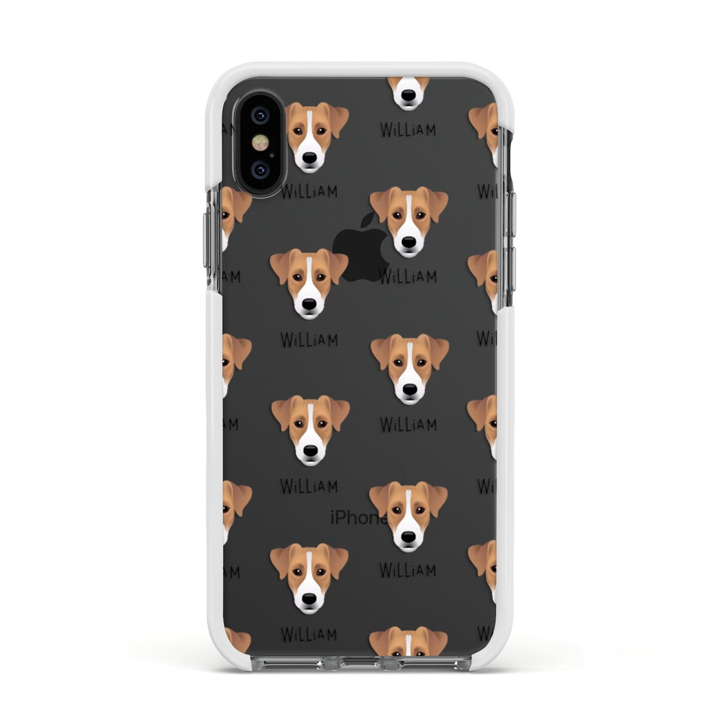 Parson Russell Terrier Icon with Name Apple iPhone Xs Impact Case White Edge on Black Phone