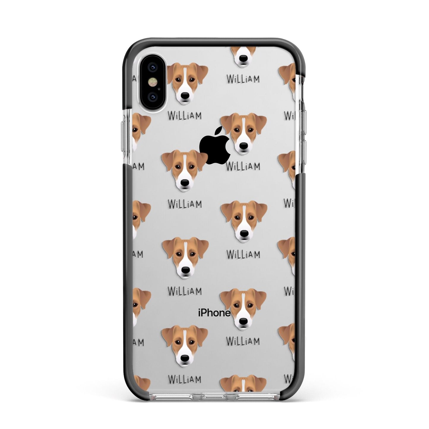 Parson Russell Terrier Icon with Name Apple iPhone Xs Max Impact Case Black Edge on Silver Phone