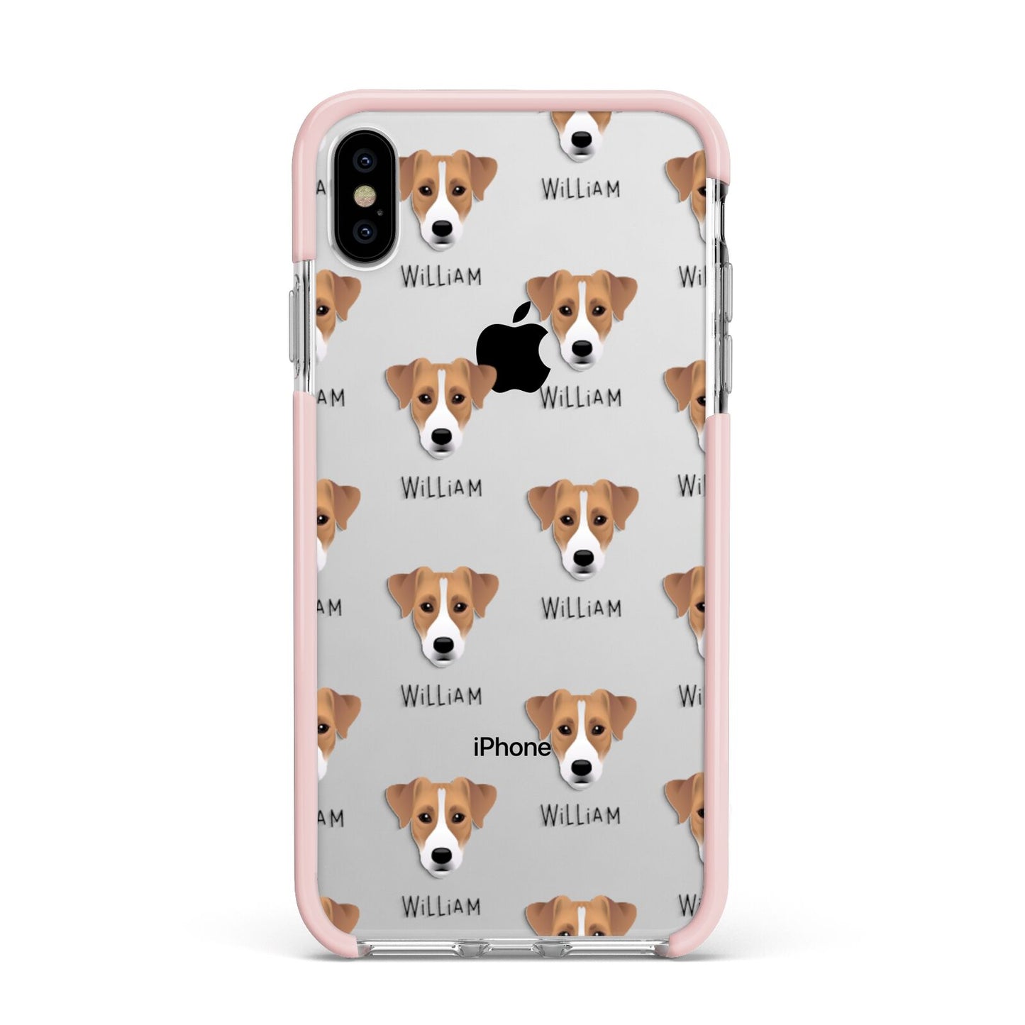 Parson Russell Terrier Icon with Name Apple iPhone Xs Max Impact Case Pink Edge on Silver Phone
