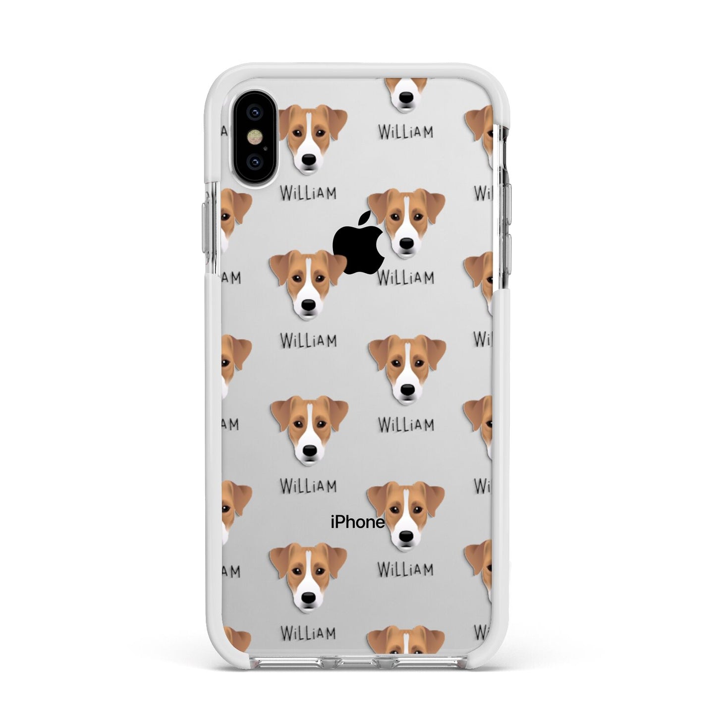 Parson Russell Terrier Icon with Name Apple iPhone Xs Max Impact Case White Edge on Silver Phone