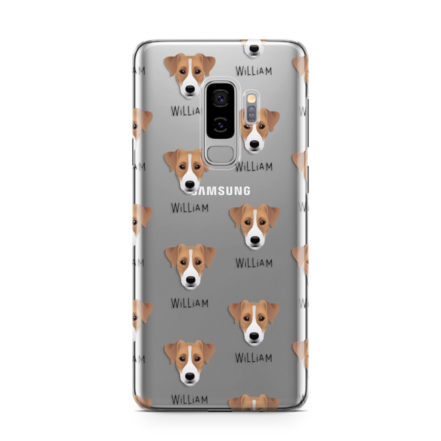 Parson Russell Terrier Icon with Name Samsung Galaxy S9 Plus Case on Silver phone