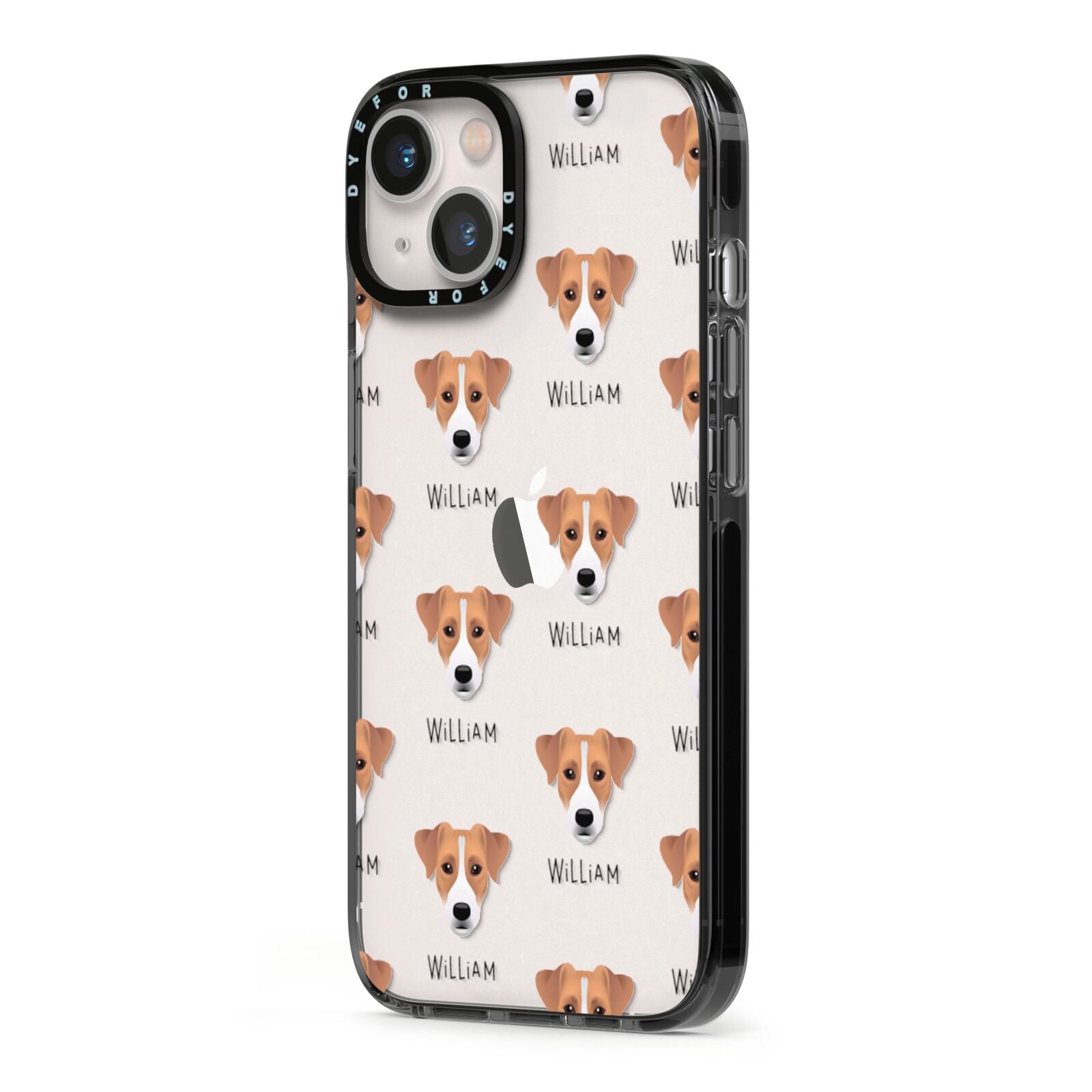 Parson Russell Terrier Icon with Name iPhone 13 Black Impact Case Side Angle on Silver phone
