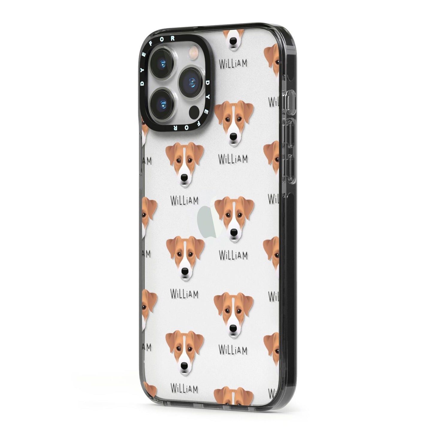 Parson Russell Terrier Icon with Name iPhone 13 Pro Max Black Impact Case Side Angle on Silver phone