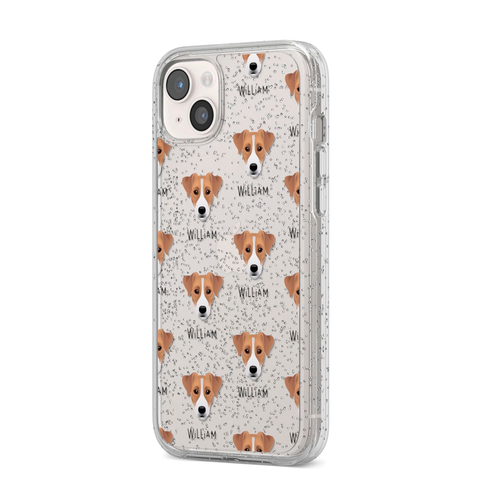 Parson Russell Terrier Icon with Name iPhone 14 Plus Glitter Tough Case Starlight Angled Image