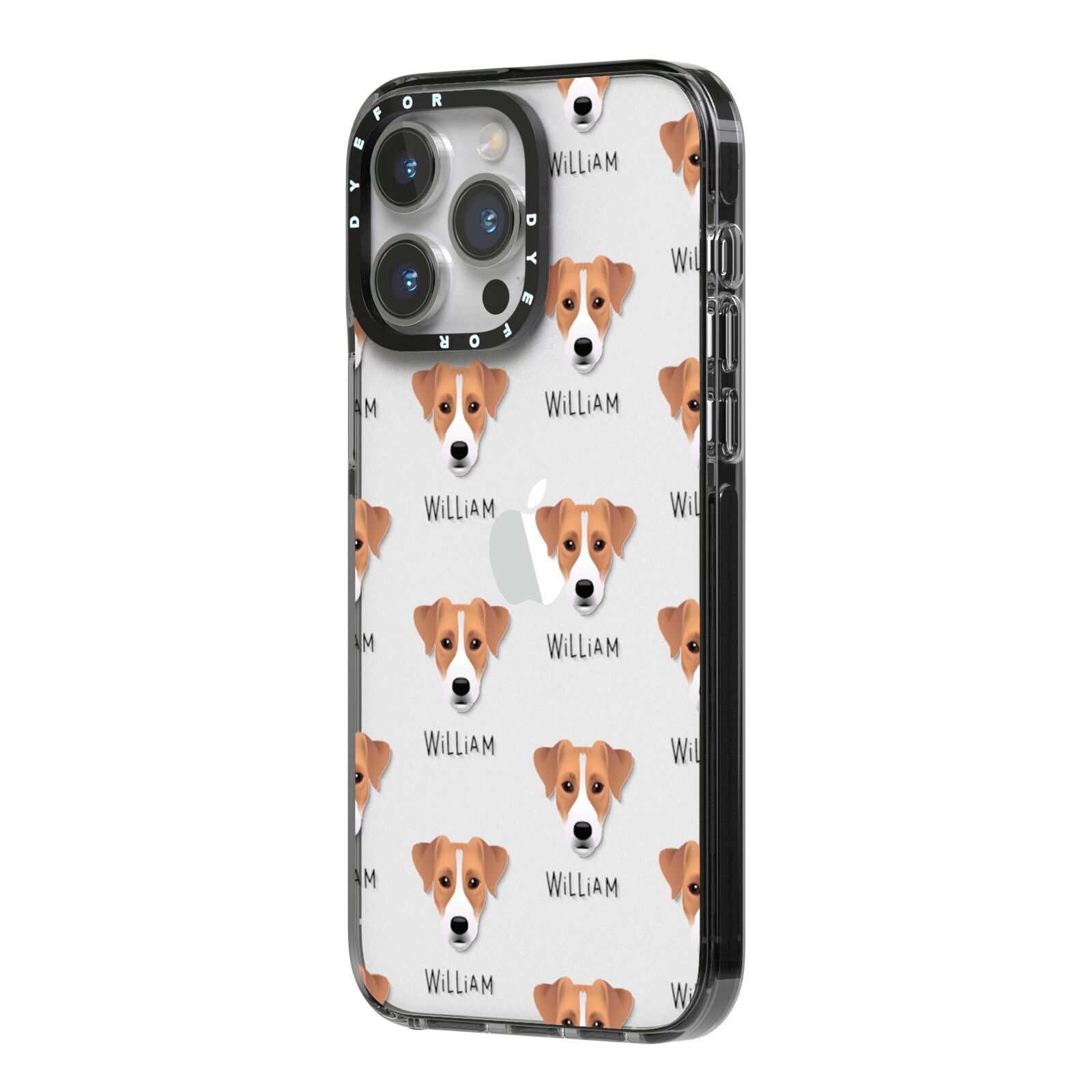Parson Russell Terrier Icon with Name iPhone 14 Pro Max Black Impact Case Side Angle on Silver phone