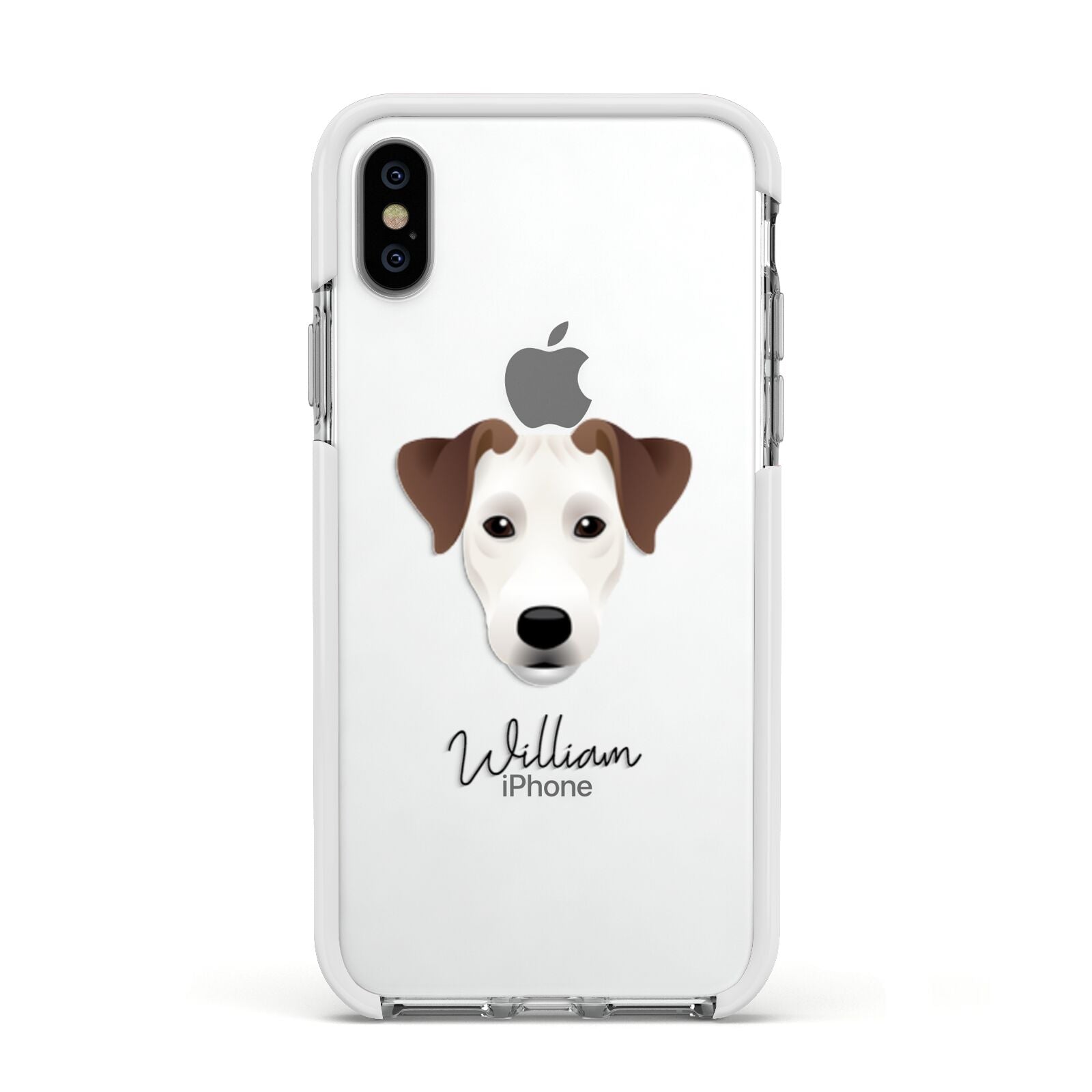 Parson Russell Terrier Personalised Apple iPhone Xs Impact Case White Edge on Silver Phone