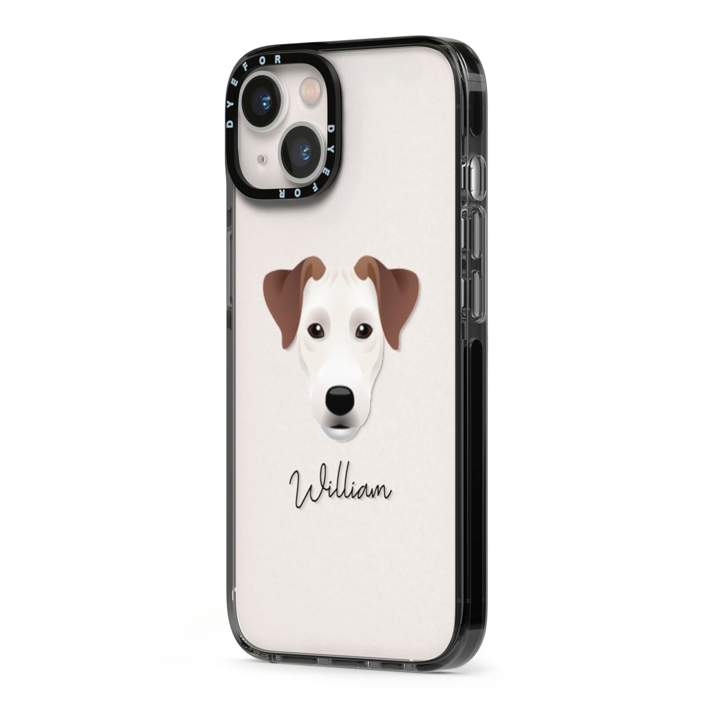 Parson Russell Terrier Personalised iPhone 13 Black Impact Case Side Angle on Silver phone