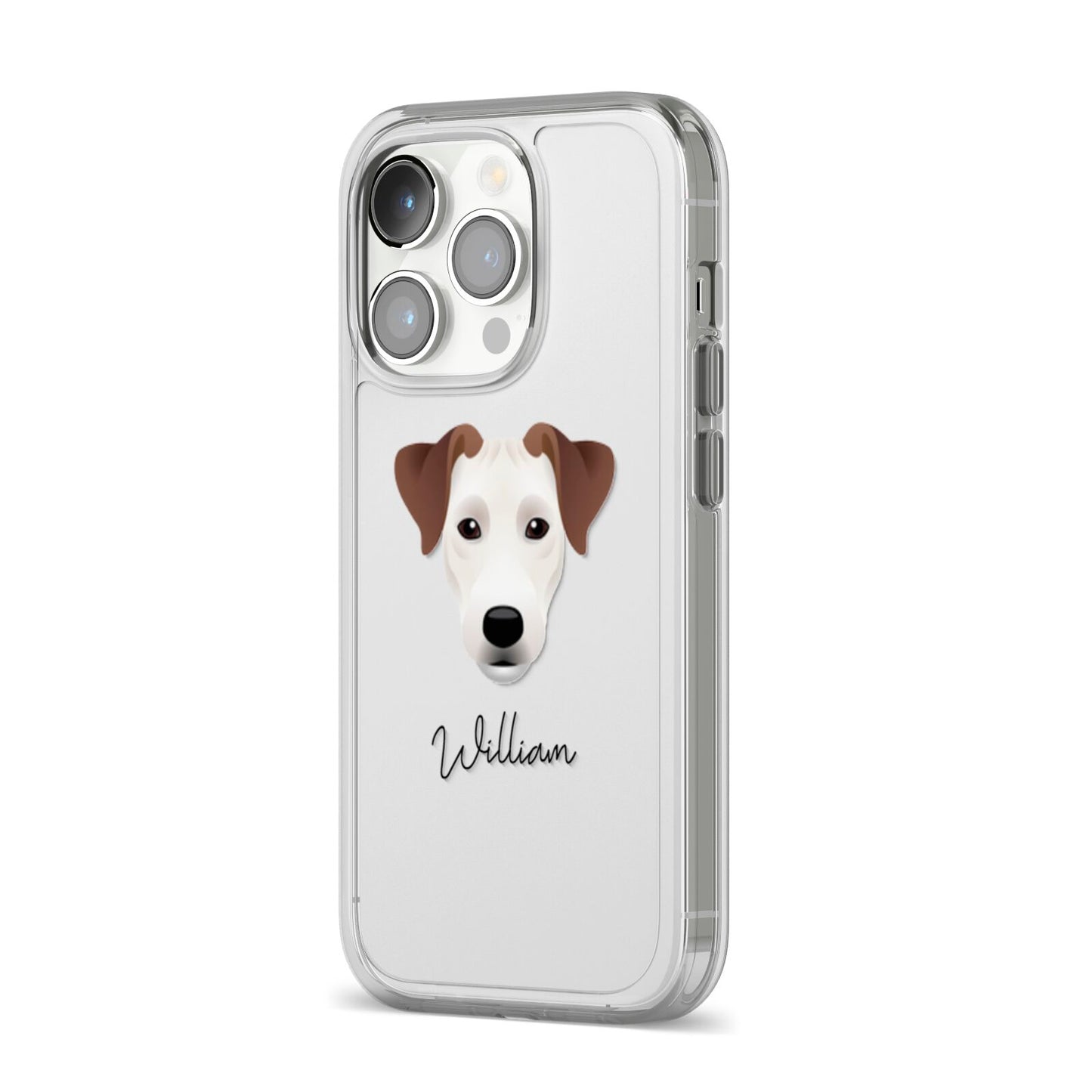 Parson Russell Terrier Personalised iPhone 14 Pro Clear Tough Case Silver Angled Image