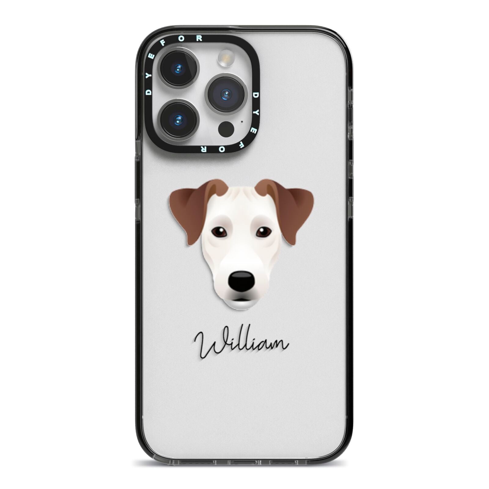Parson Russell Terrier Personalised iPhone 14 Pro Max Black Impact Case on Silver phone