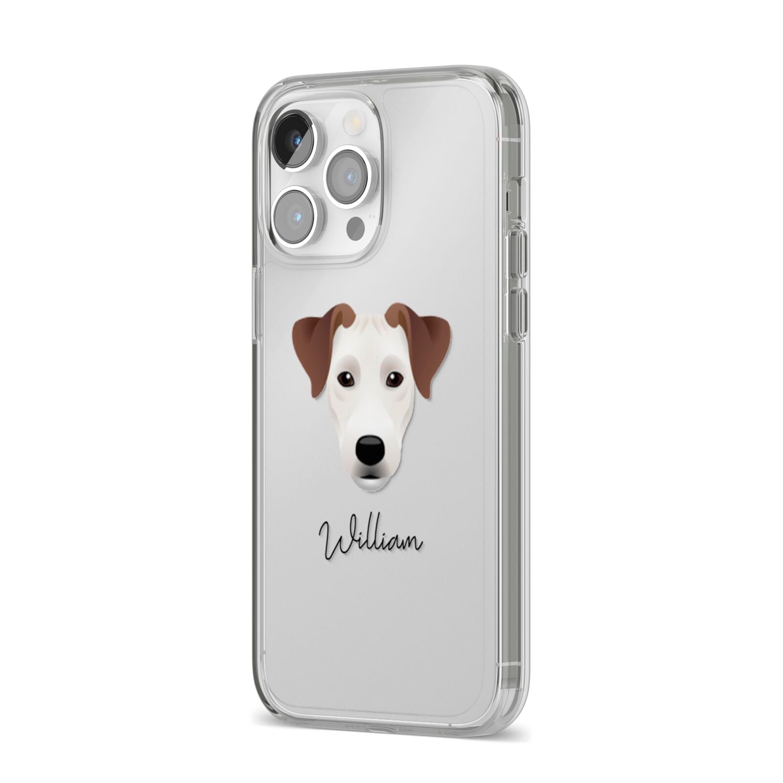 Parson Russell Terrier Personalised iPhone 14 Pro Max Clear Tough Case Silver Angled Image