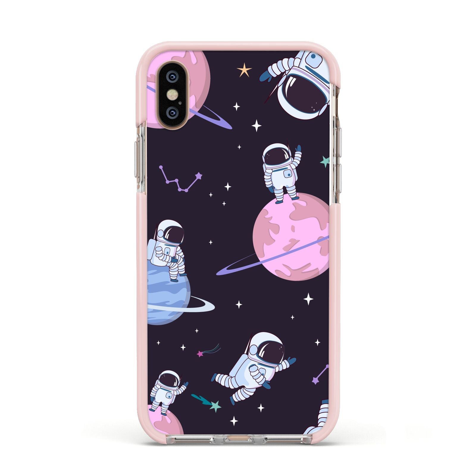 Pastel Hue Space Scene Apple iPhone Xs Impact Case Pink Edge on Gold Phone