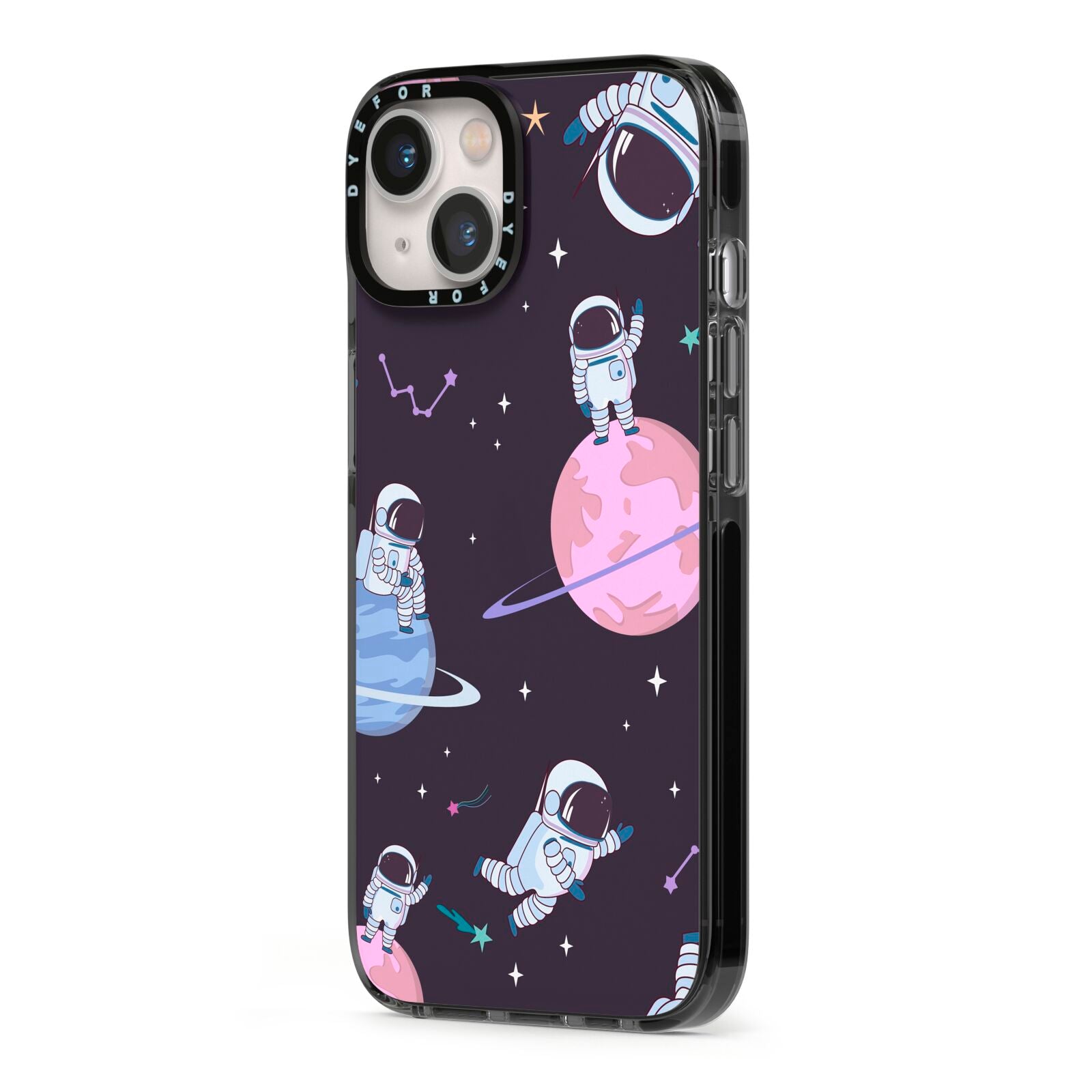 Pastel Hue Space Scene iPhone 13 Black Impact Case Side Angle on Silver phone