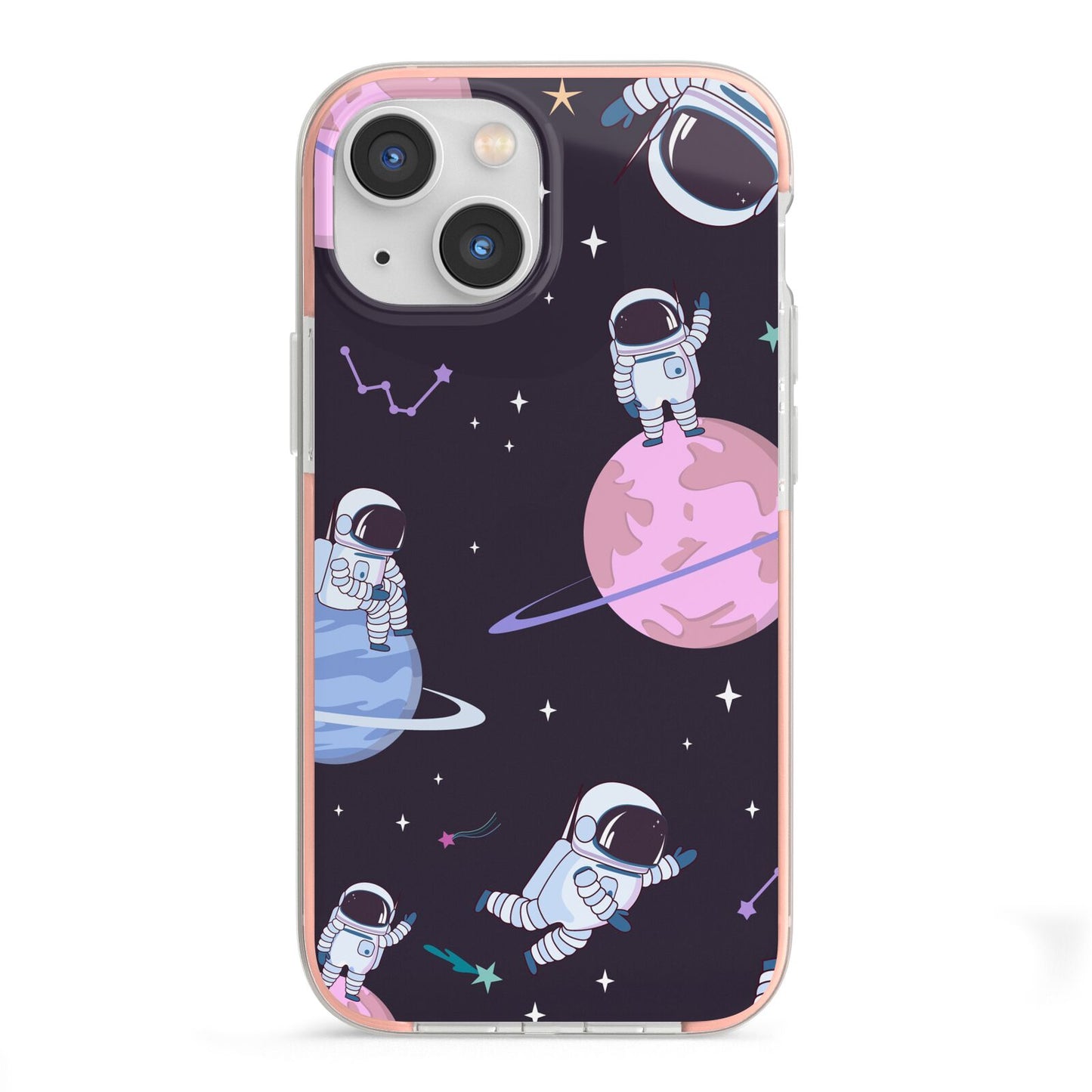 Pastel Hue Space Scene iPhone 13 Mini TPU Impact Case with Pink Edges