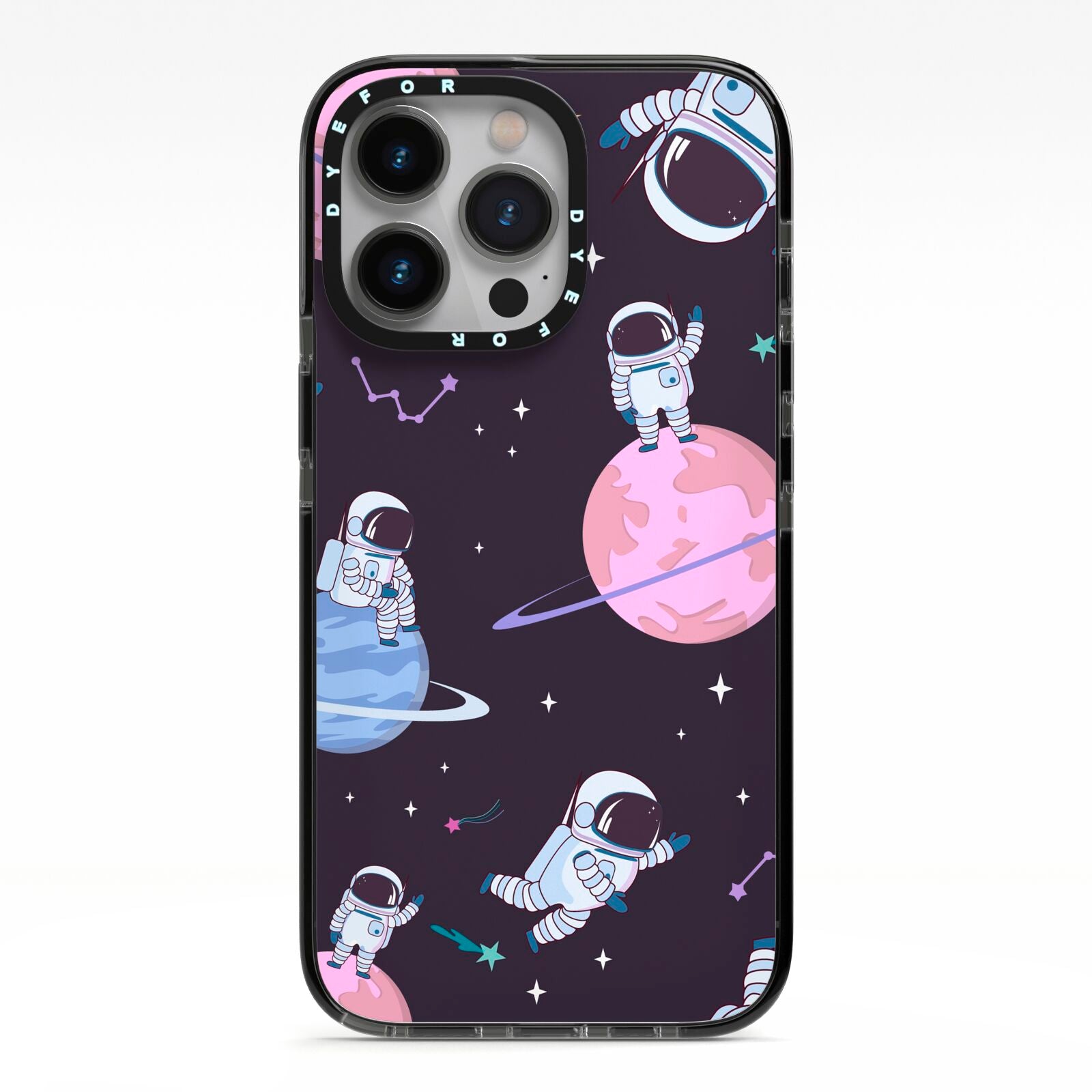 Pastel Hue Space Scene iPhone 13 Pro Black Impact Case on Silver phone