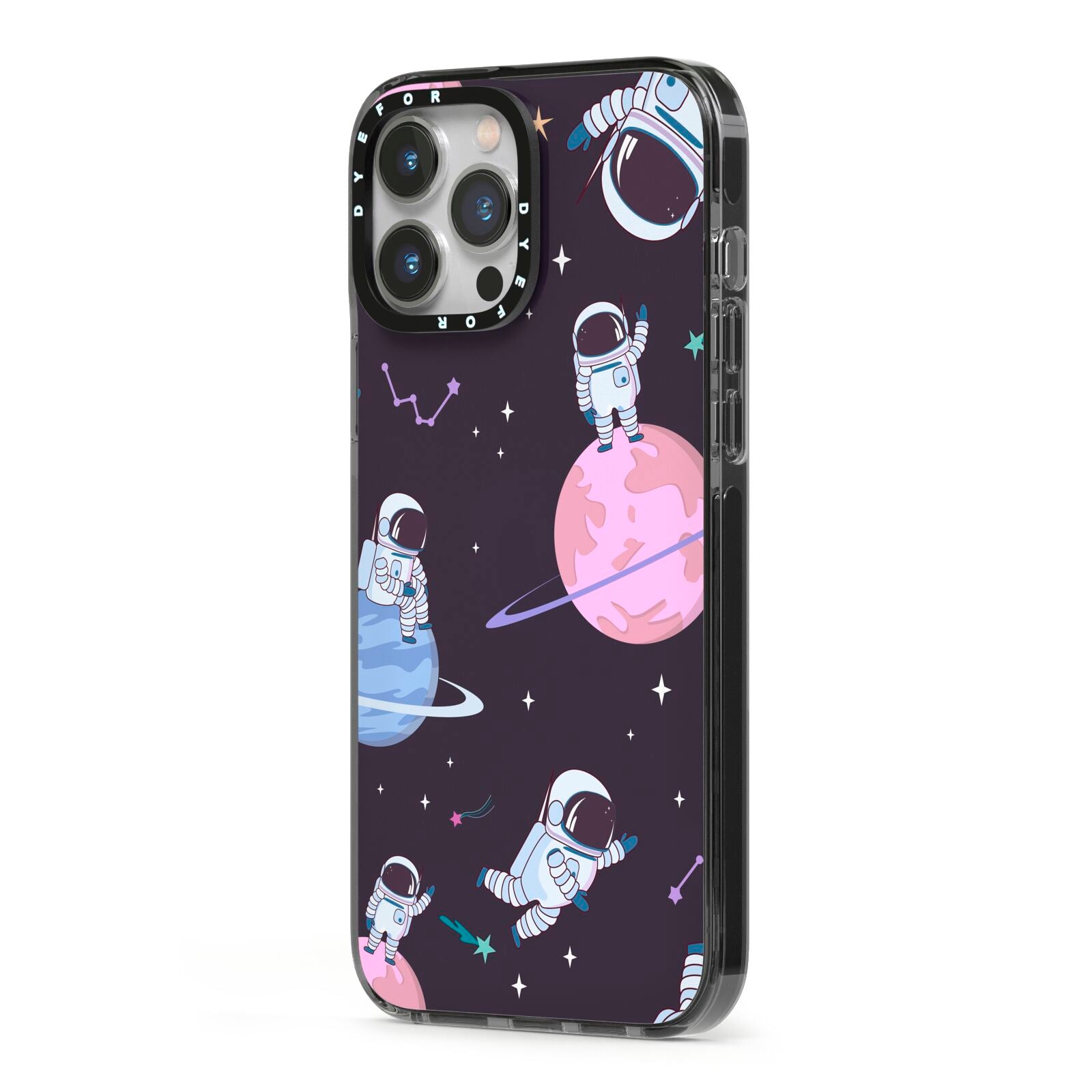 Pastel Hue Space Scene iPhone 13 Pro Max Black Impact Case Side Angle on Silver phone