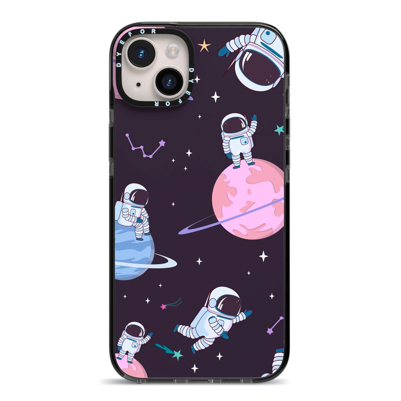 Pastel Hue Space Scene iPhone 14 Plus Black Impact Case on Silver phone