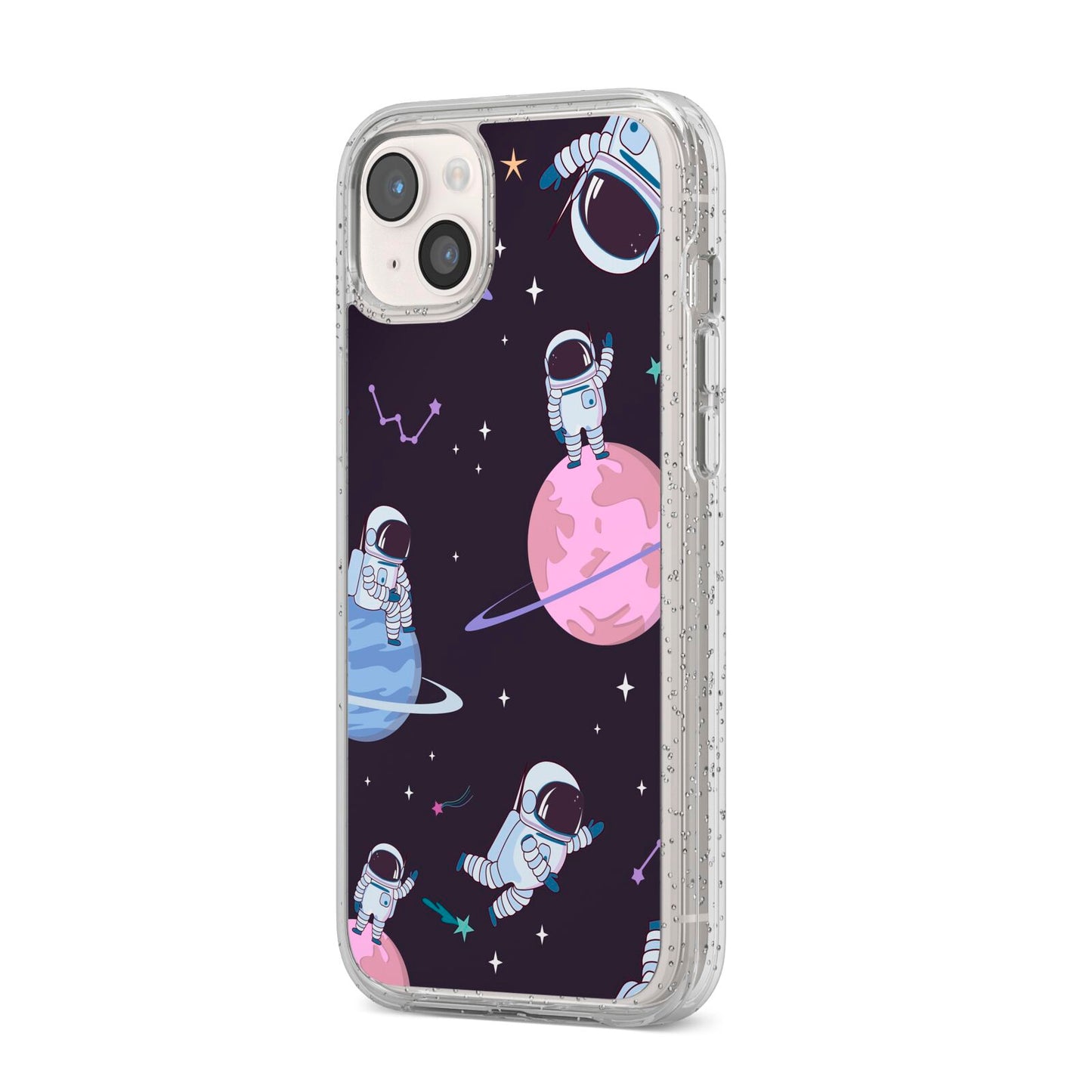 Pastel Hue Space Scene iPhone 14 Plus Glitter Tough Case Starlight Angled Image