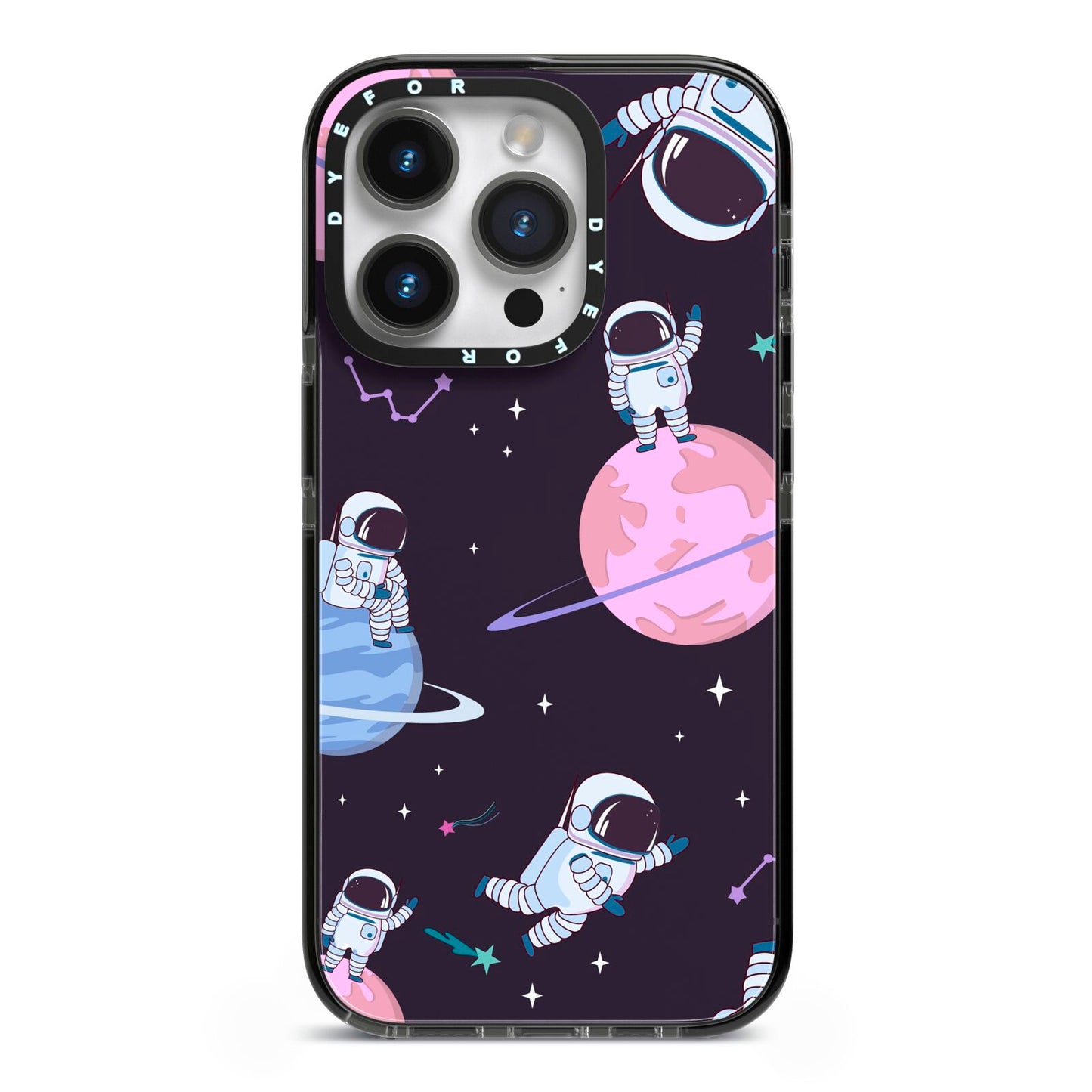 Pastel Hue Space Scene iPhone 14 Pro Black Impact Case on Silver phone