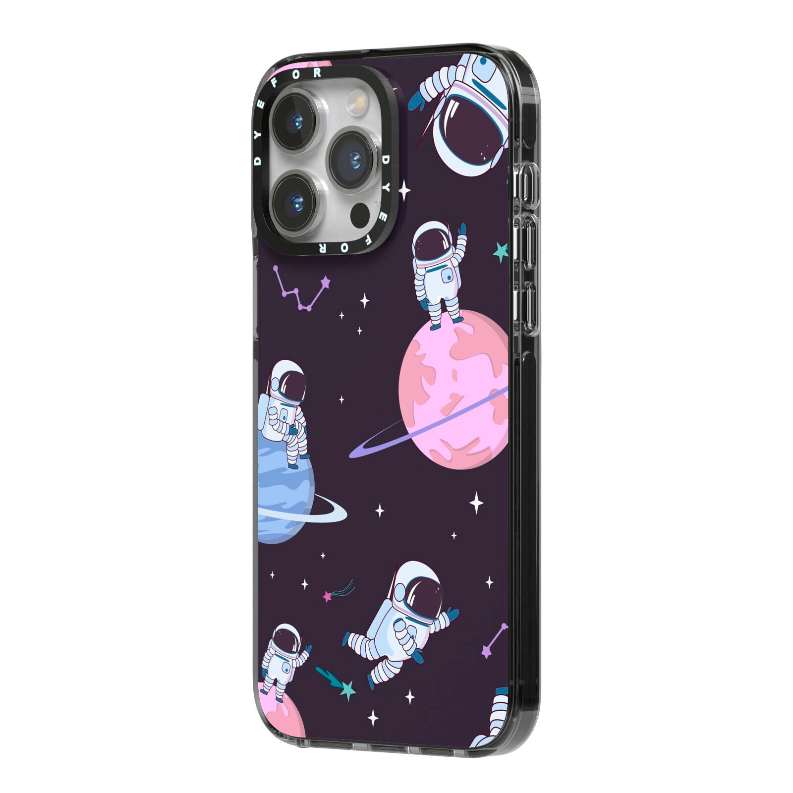 Pastel Hue Space Scene iPhone 14 Pro Max Black Impact Case Side Angle on Silver phone