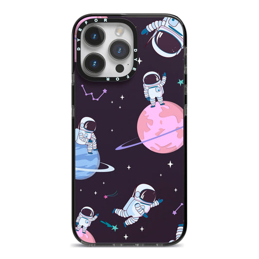 Pastel Hue Space Scene iPhone 14 Pro Max Black Impact Case on Silver phone