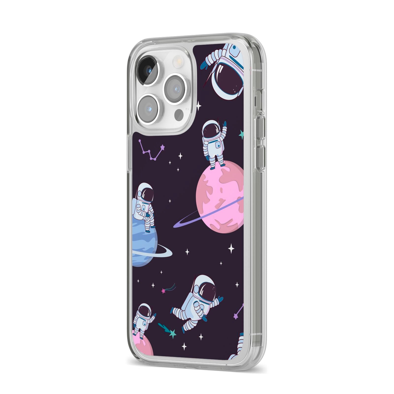 Pastel Hue Space Scene iPhone 14 Pro Max Clear Tough Case Silver Angled Image