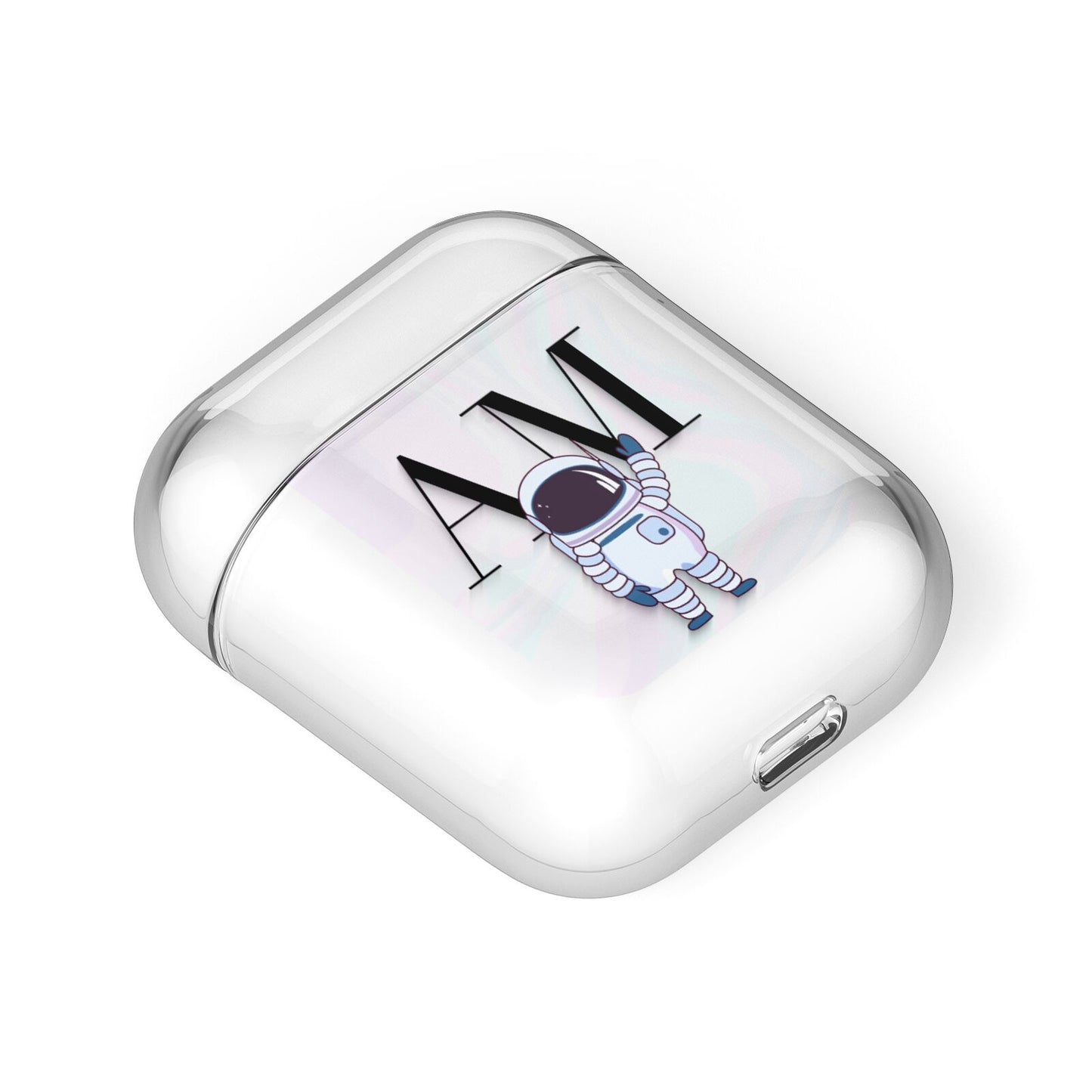 Pastel Marble Ink Astronaut Initials AirPods Case Laid Flat