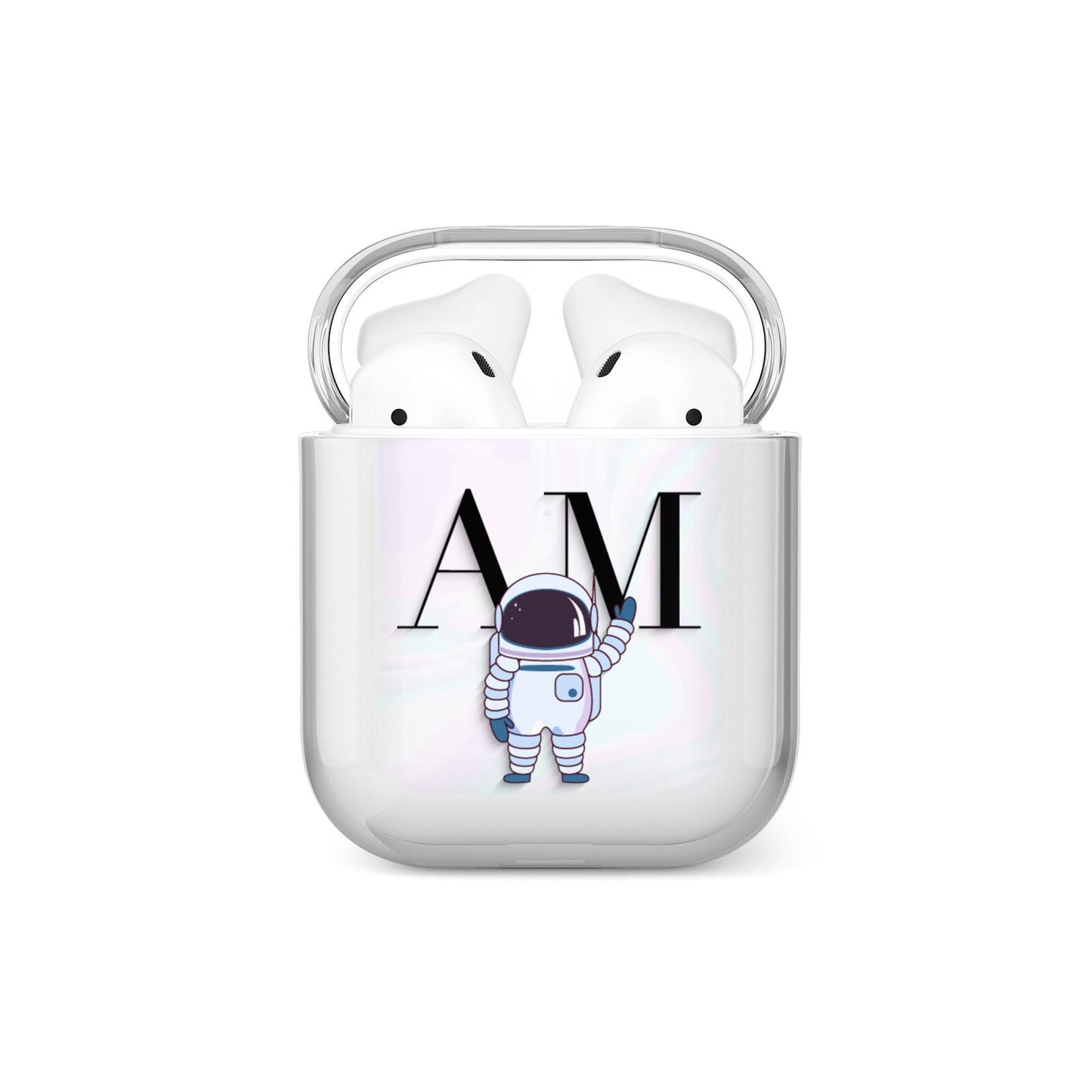 Pastel Marble Ink Astronaut Initials AirPods Case