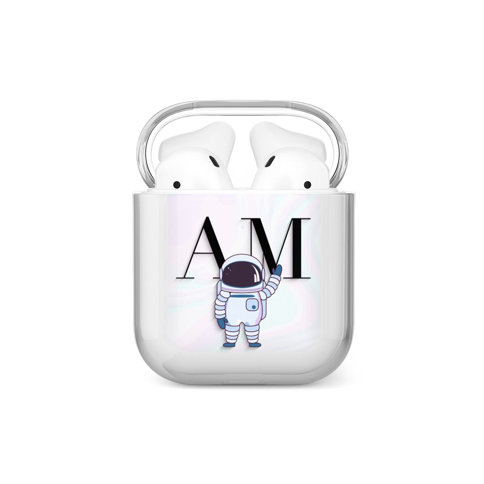 Pastel Marble Ink Astronaut Initials AirPods Case
