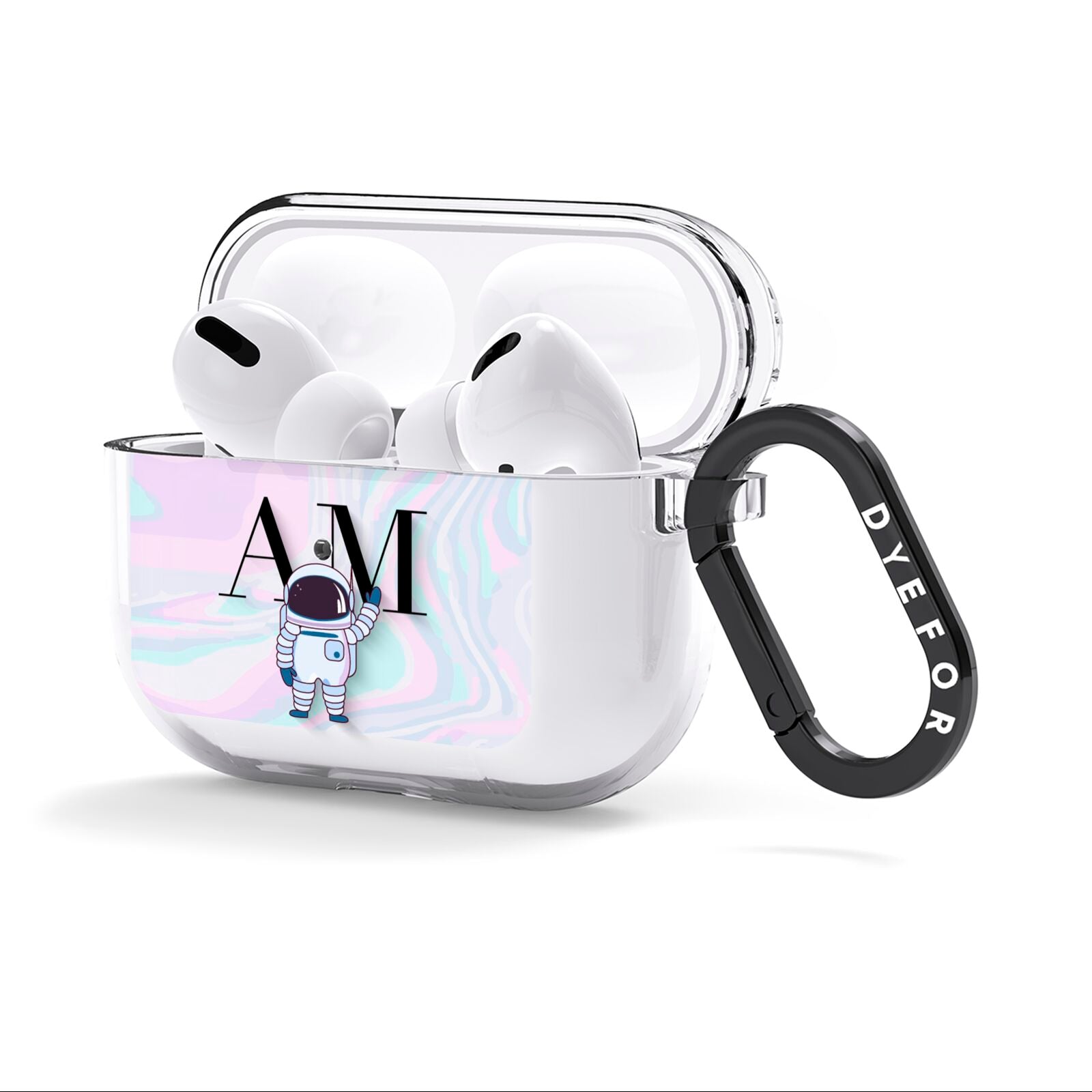 Pastel Marble Ink Astronaut Initials AirPods Clear Case 3rd Gen Side Image