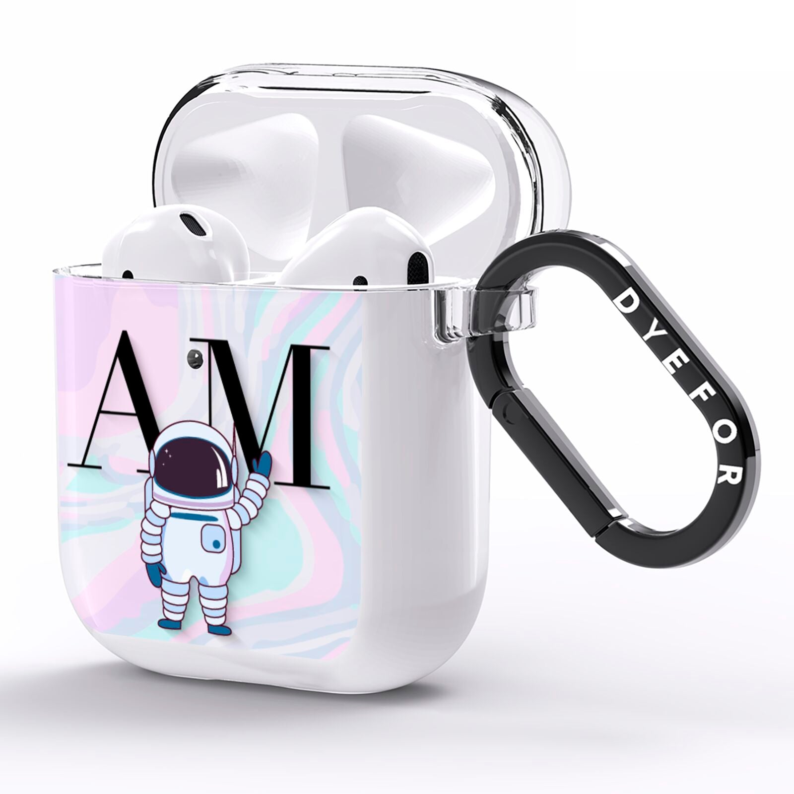 Pastel Marble Ink Astronaut Initials AirPods Clear Case Side Image