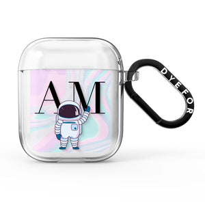 Pastel Marble Ink Astronaut Initials AirPods Case