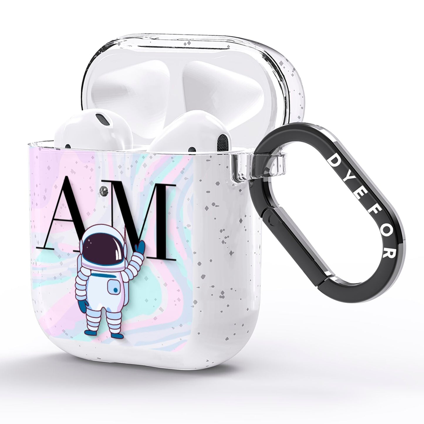 Pastel Marble Ink Astronaut Initials AirPods Glitter Case Side Image