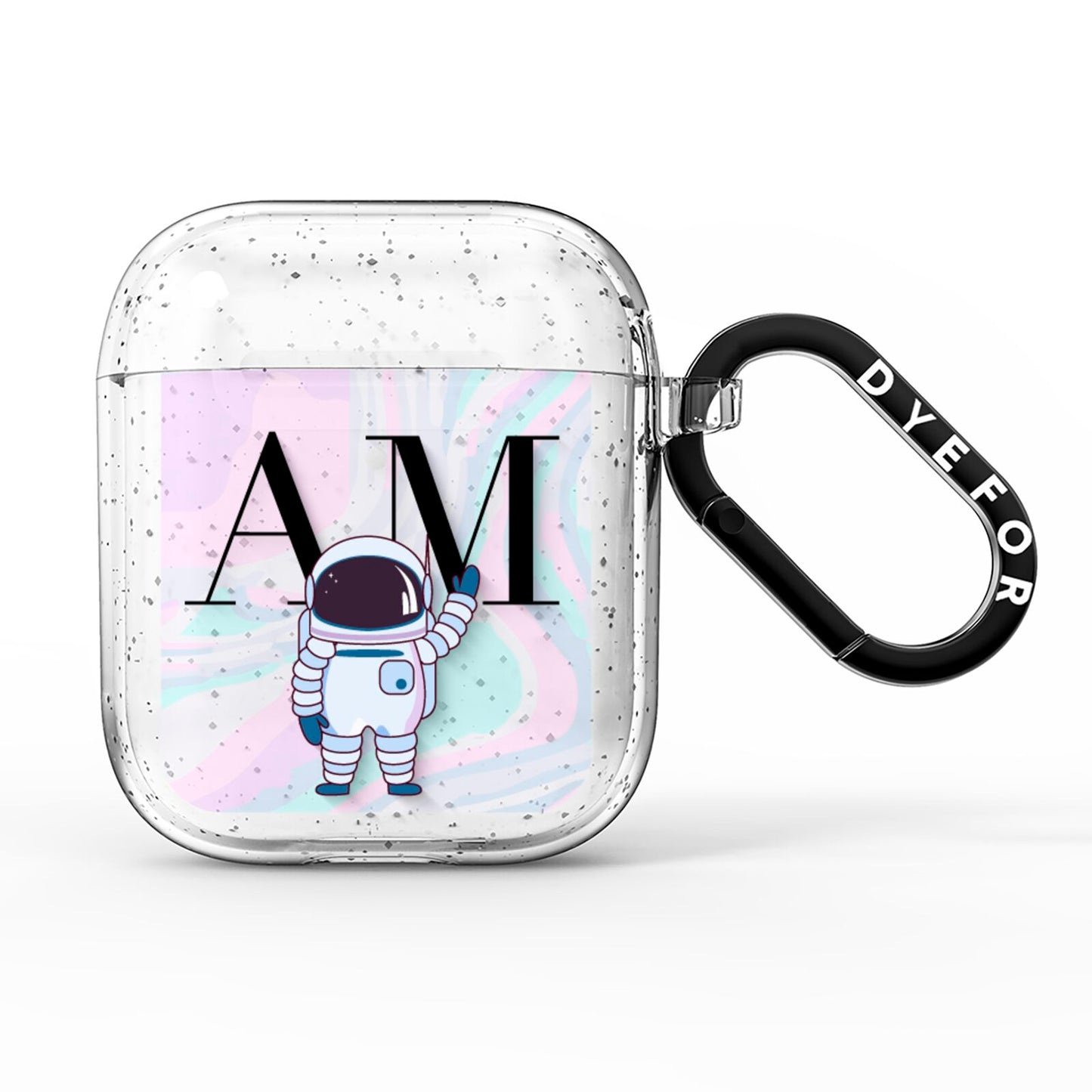 Pastel Marble Ink Astronaut Initials AirPods Glitter Case