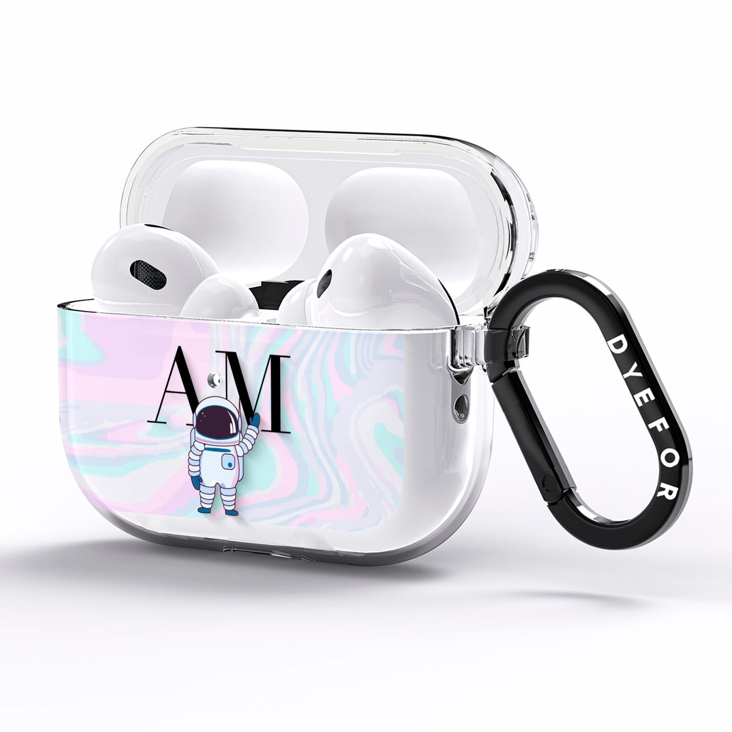 Pastel Marble Ink Astronaut Initials AirPods Pro Clear Case Side Image