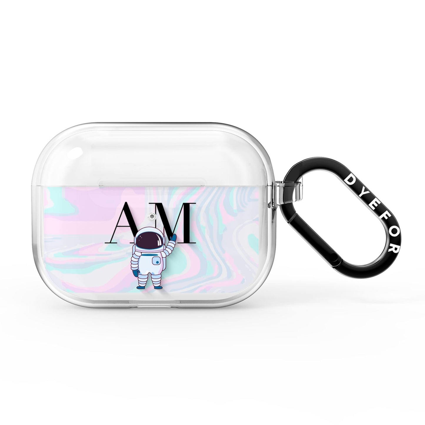 Pastel Marble Ink Astronaut Initials AirPods Pro Clear Case