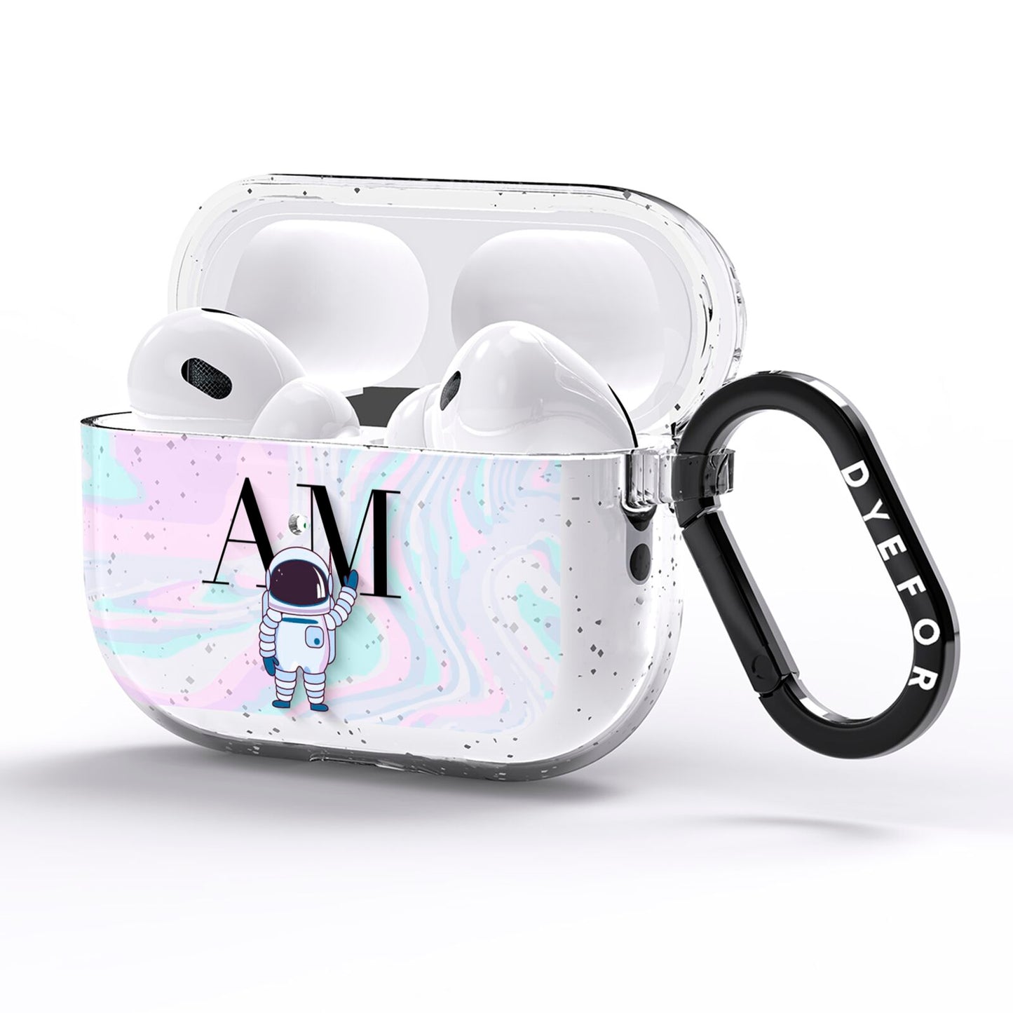 Pastel Marble Ink Astronaut Initials AirPods Pro Glitter Case Side Image