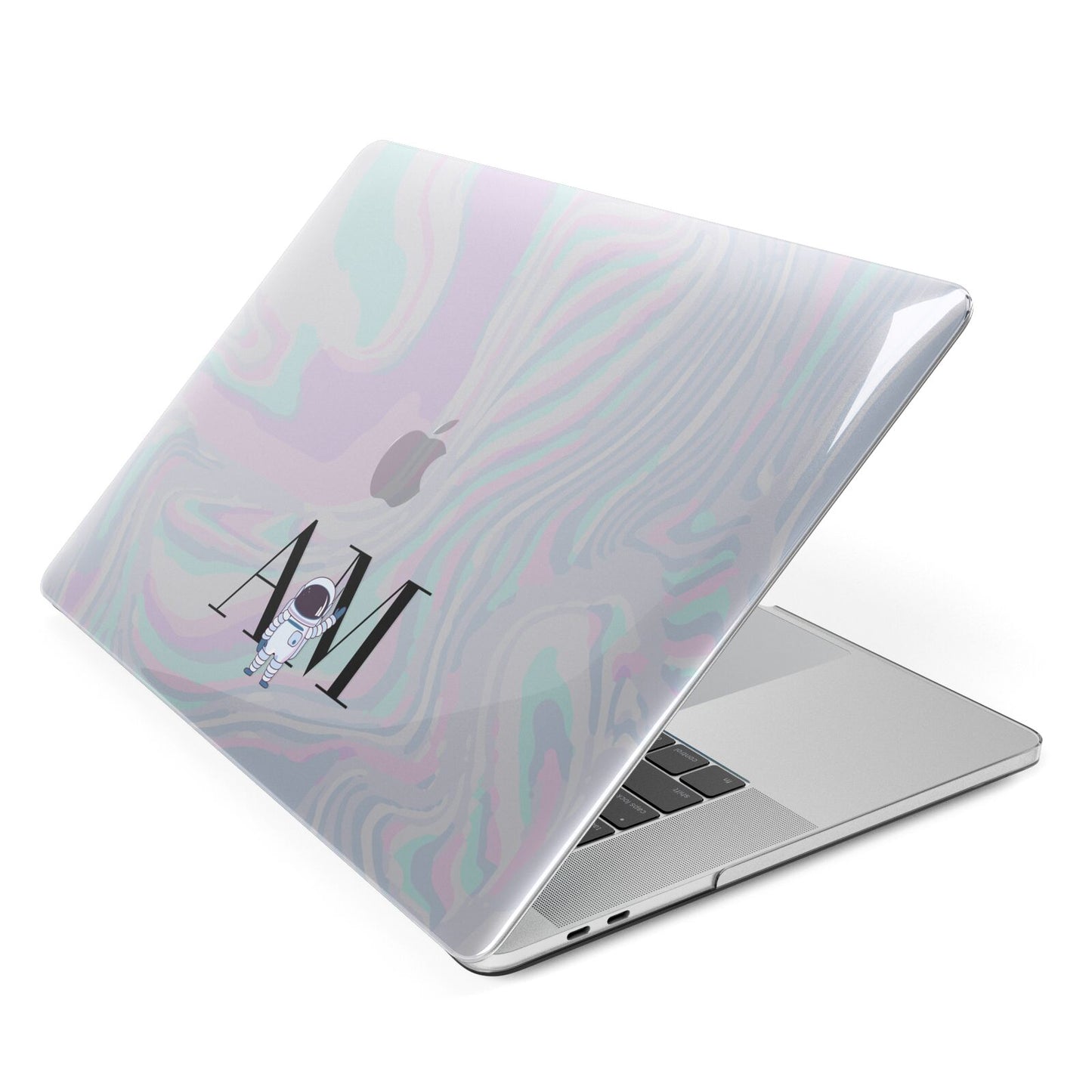 Pastel Marble Ink Astronaut Initials Apple MacBook Case Side View