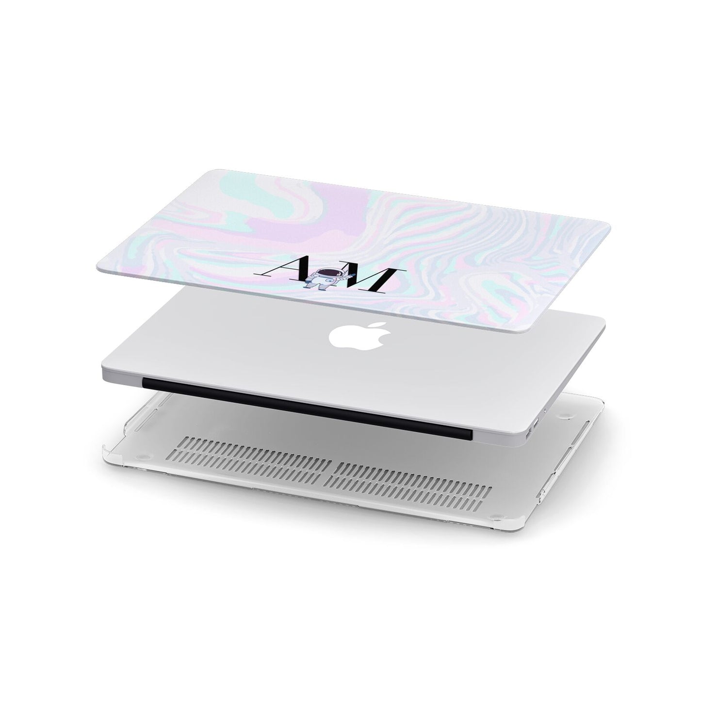 Pastel Marble Ink Astronaut Initials Apple MacBook Case in Detail