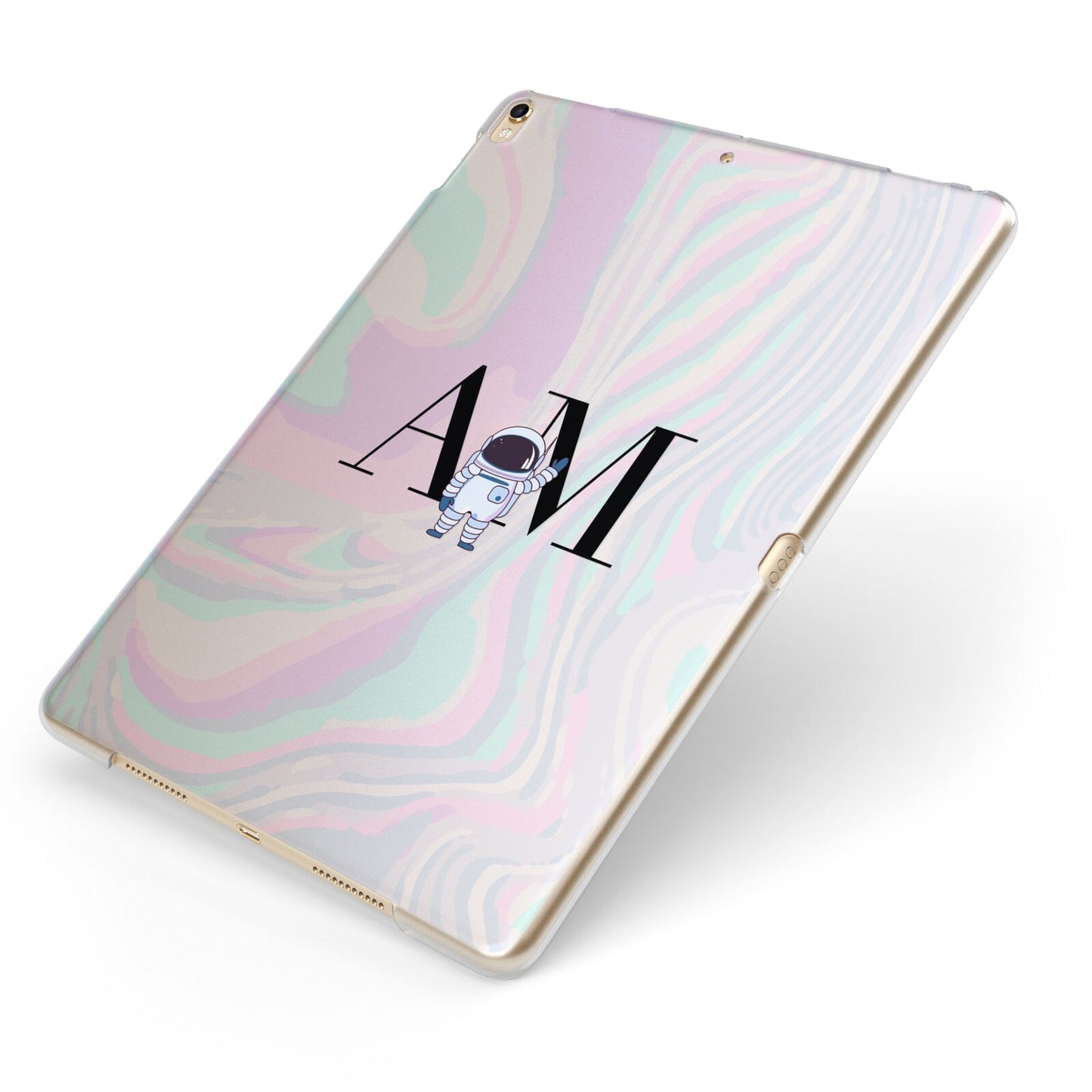 Pastel Marble Ink Astronaut Initials Apple iPad Case on Gold iPad Side View