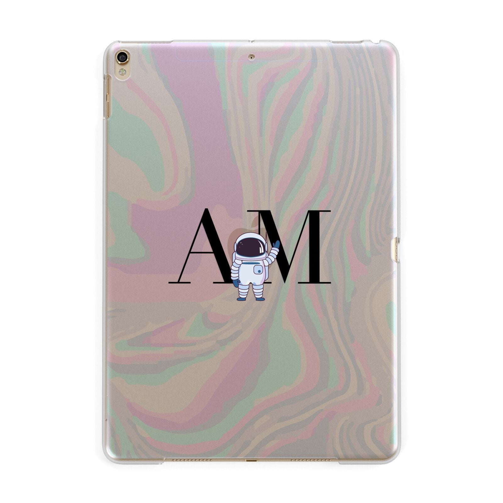 Pastel Marble Ink Astronaut Initials Apple iPad Gold Case